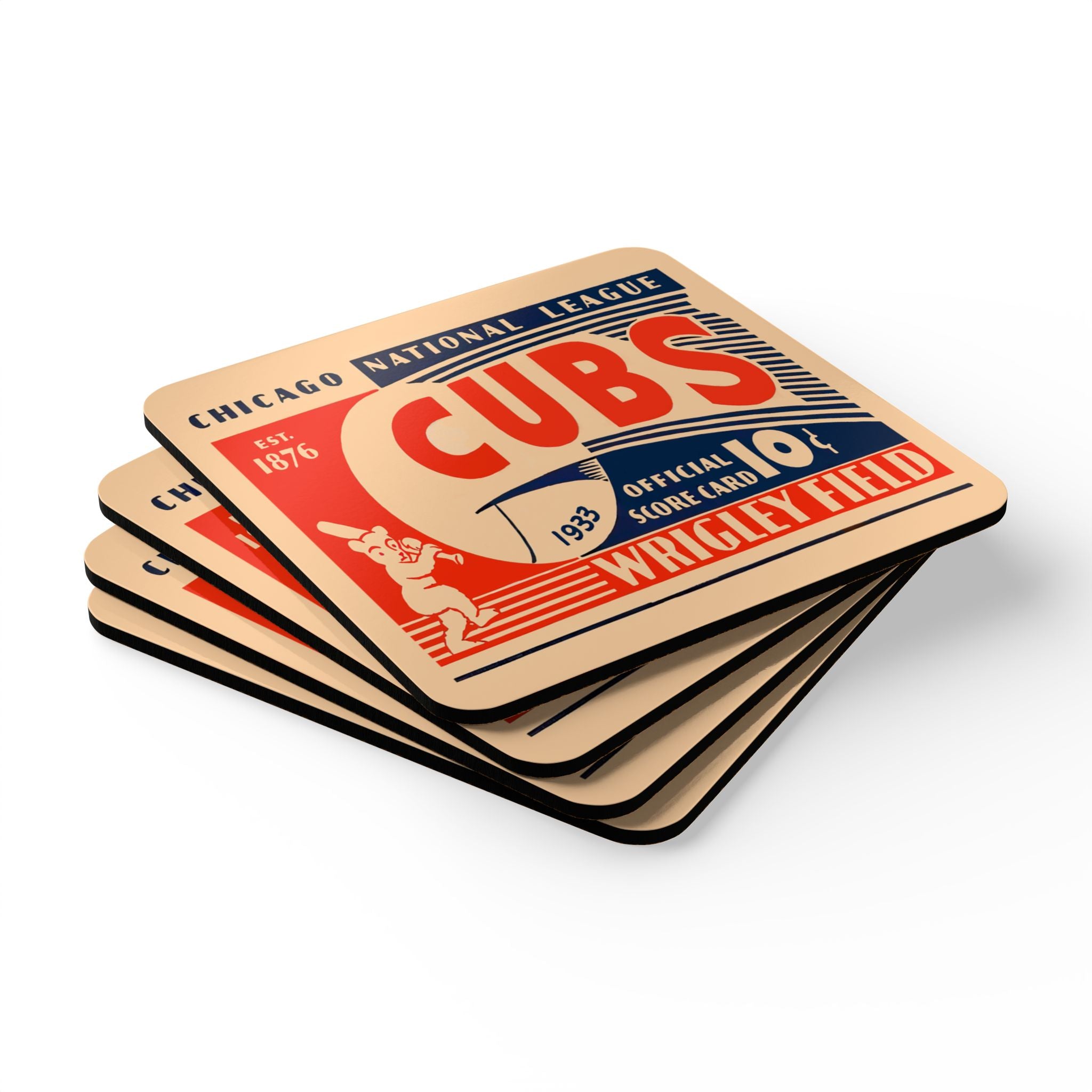 1933 Vintage Chicago Cubs Baseball - Corkwood Coaster Set