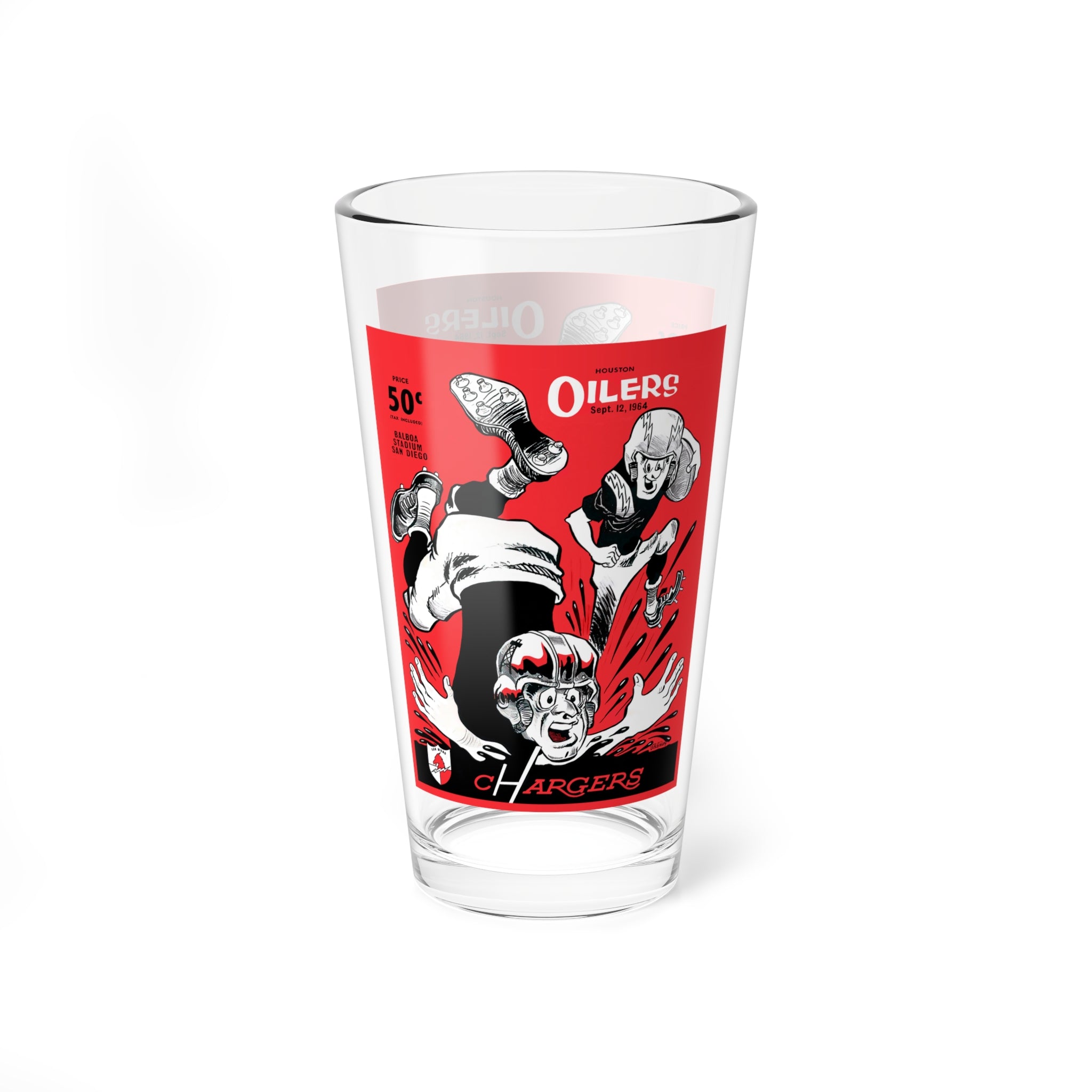 Vintage Football Mixing Glass, 1964 San Diego Chargers Houston Oilers, Sports Barware Gift, Game Day Glass, Football Fan Gift, Football
