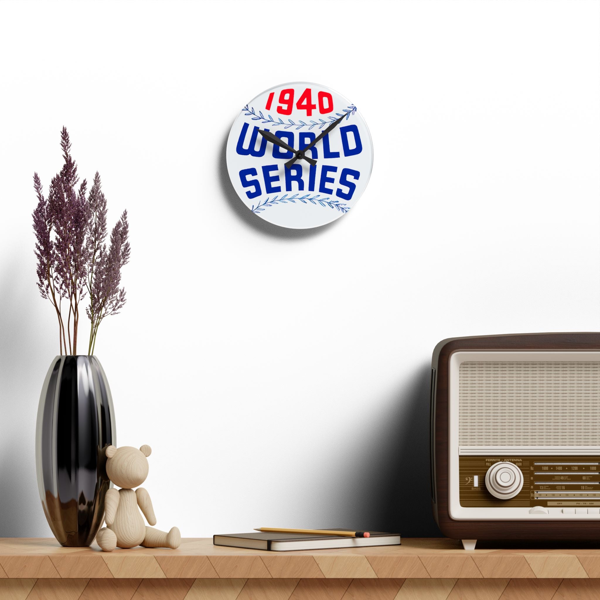 Vintage Baseball World Series Acrylic Wall Clock, Sports Fan Gift, Unique Home Decor, Man Cave Clock, Custom Sports Clock