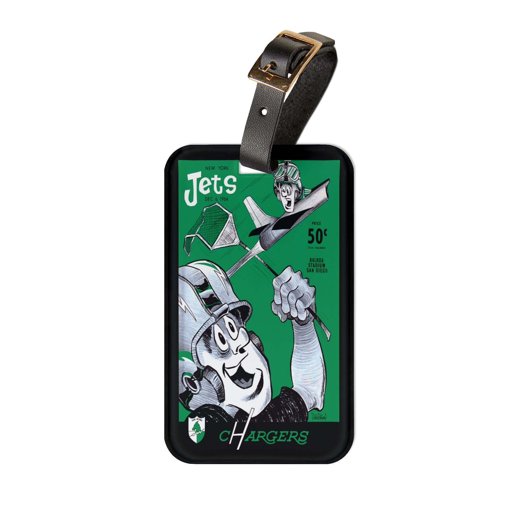 1964 Football Jets Chargers Luggage Tag | Retro Football Travel ID