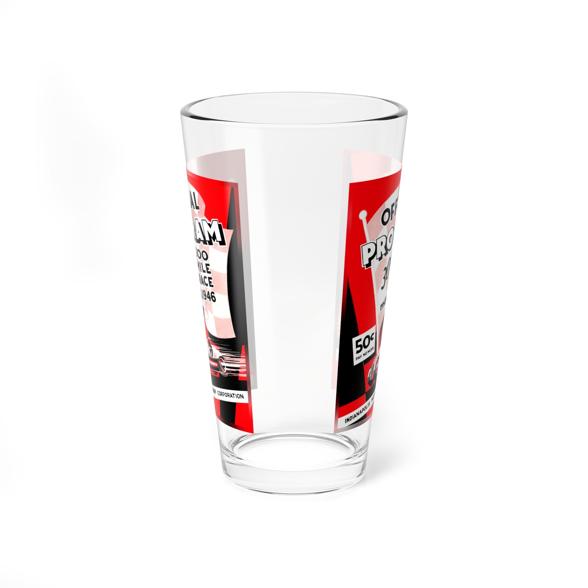 Vintage 1946 Racing Indianapolis 500 Mixing Glass, 16oz - Retro Car Lover Gift, Race Enthusiast Barware, Nascar Fan Decor, Vehicle Racing