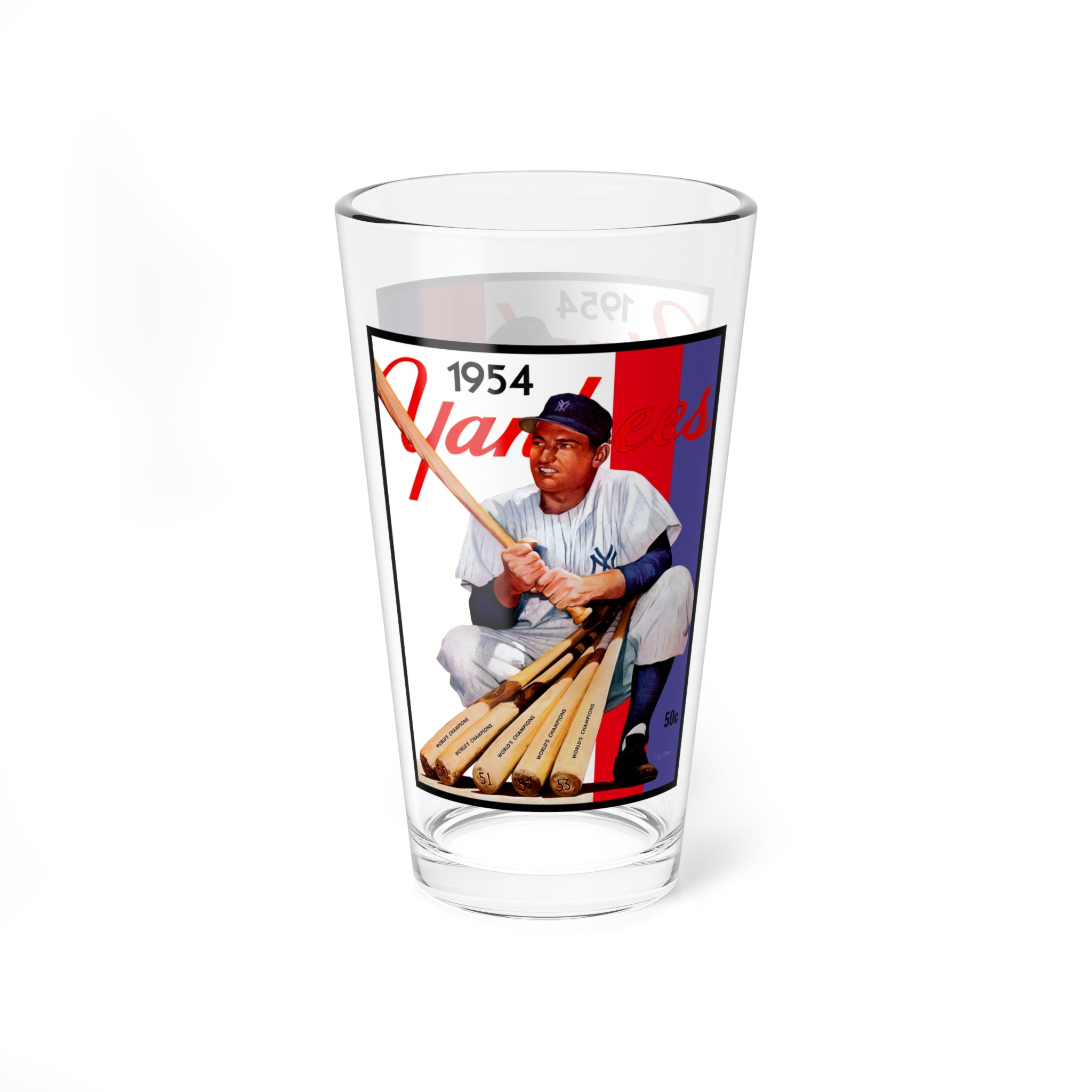 Mixing Glass, 16oz - 1954 Baseball New York Yankees Yearbook, Gift for Baseball Fans, Sports Memorabilia, Vintage Collectible Glassware, Man
