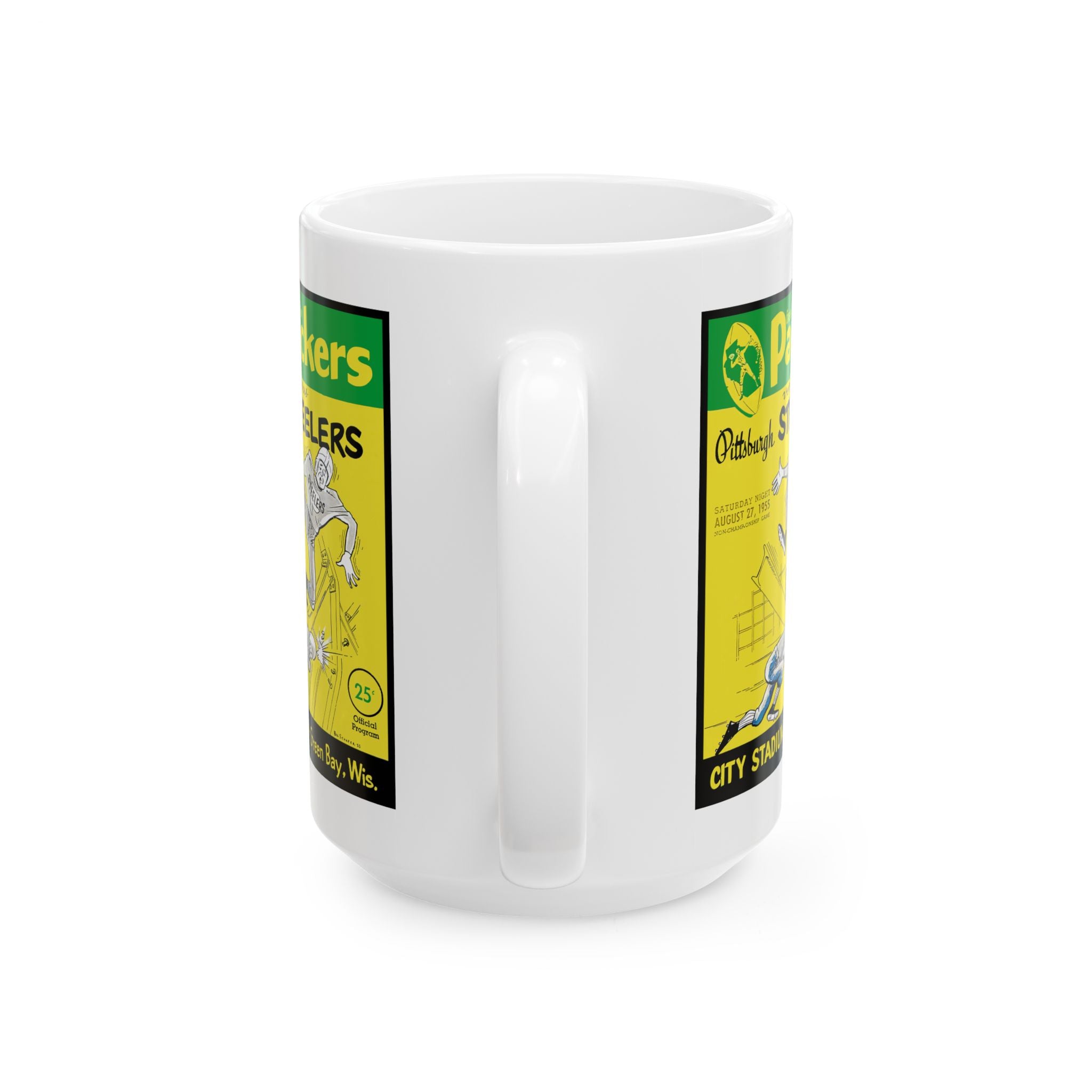 Vintage 1955 Football Ceramic Mug, Green Bay Packers - Pittsburgh Steelers Fan Drinkware, 1955 Sports Memorabilia Gift Cup, 11oz 15oz,