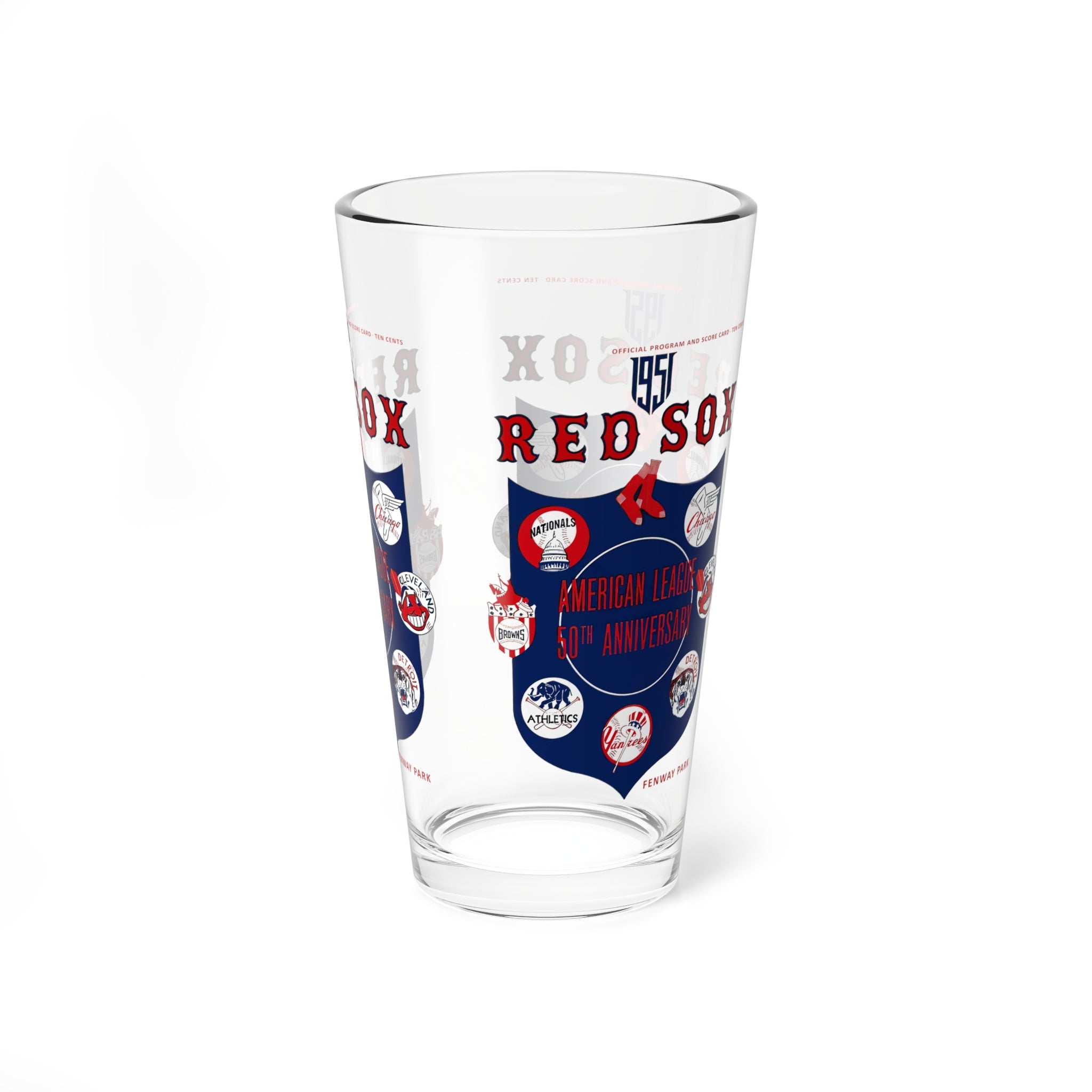 1951 Vintage Red Sox Baseball Program Cover- American League -  Pint Glass, 16oz