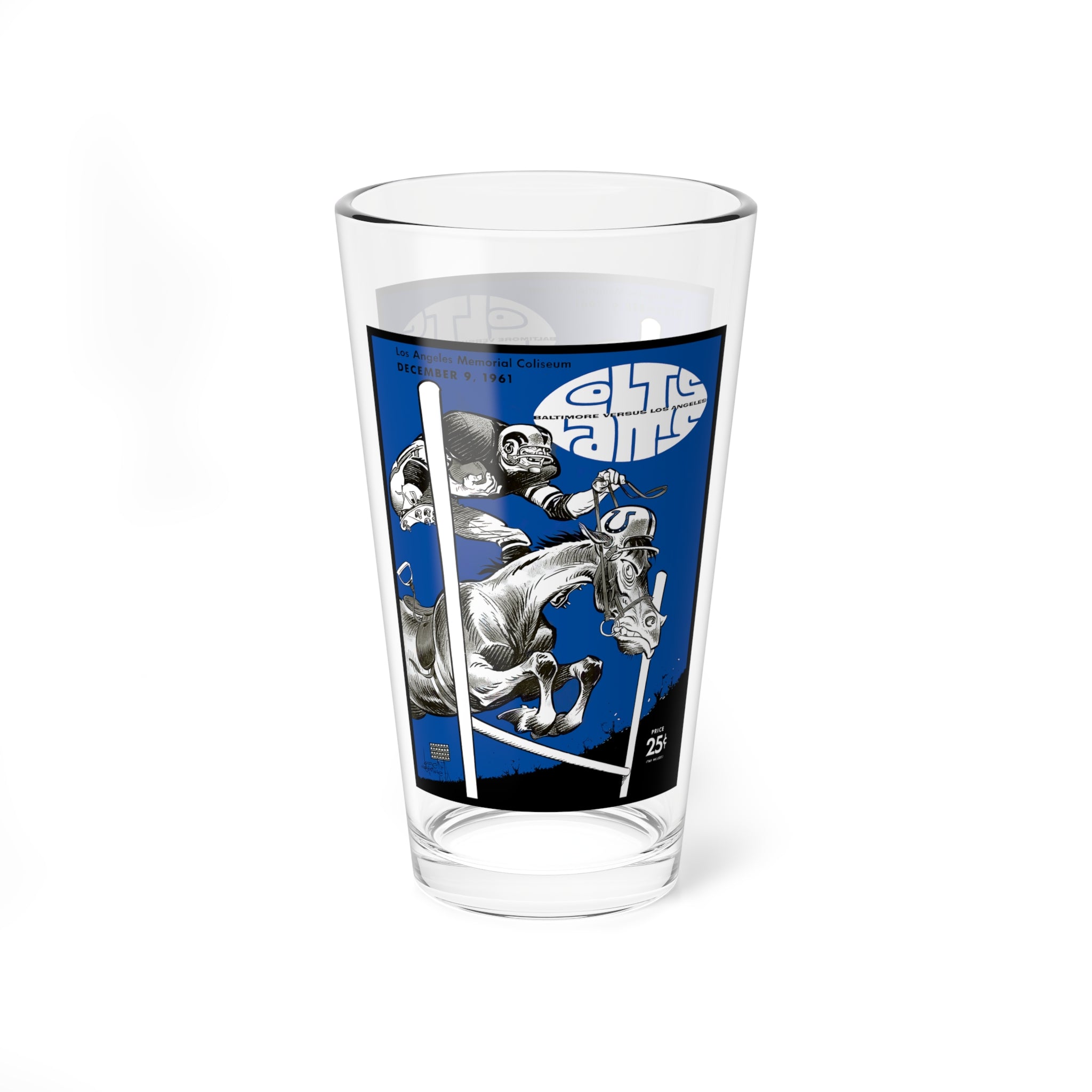 1961 Baltimore to Los Angeles Football Mixing Glass, 16oz | Retro Sports Bar Glass