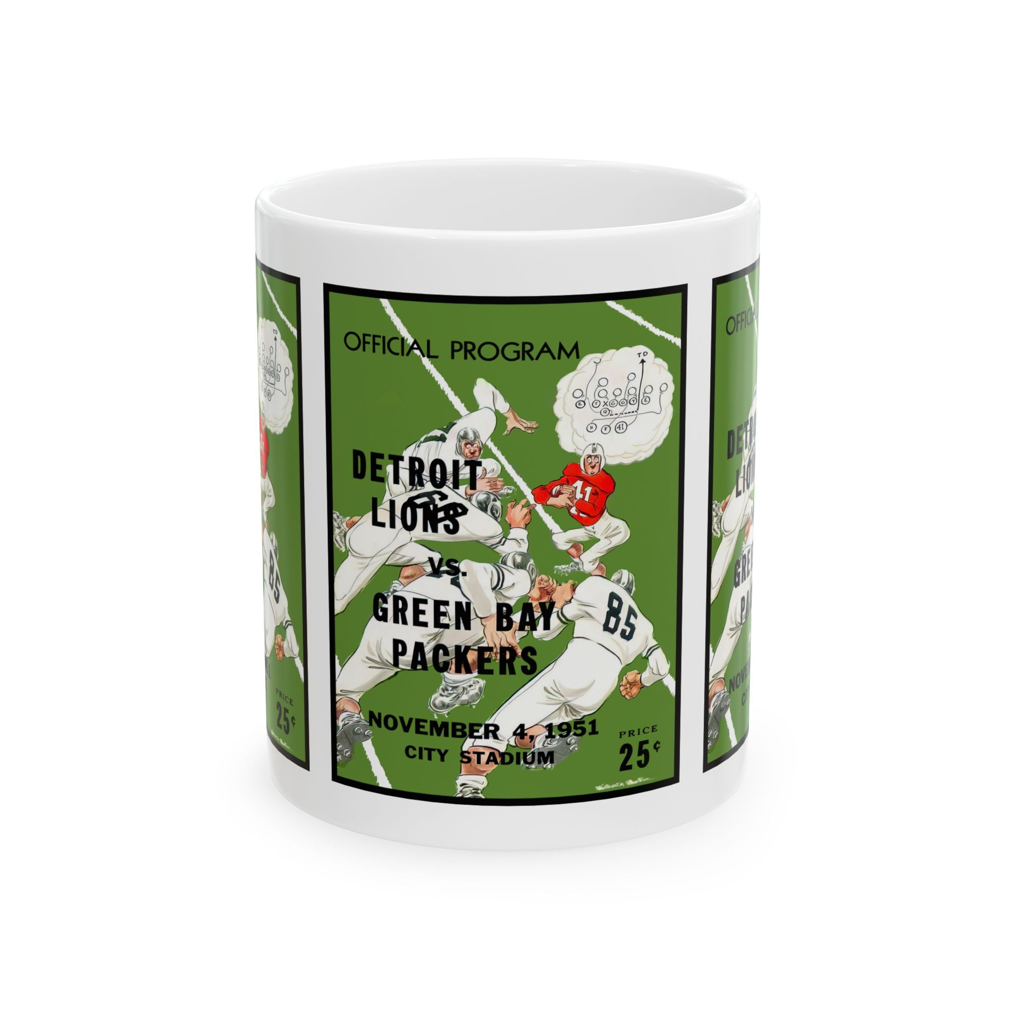 1951 Vintage Detroit Lions - Green Bay Packers Football Program Cover - Ceramic Mug, 11oz