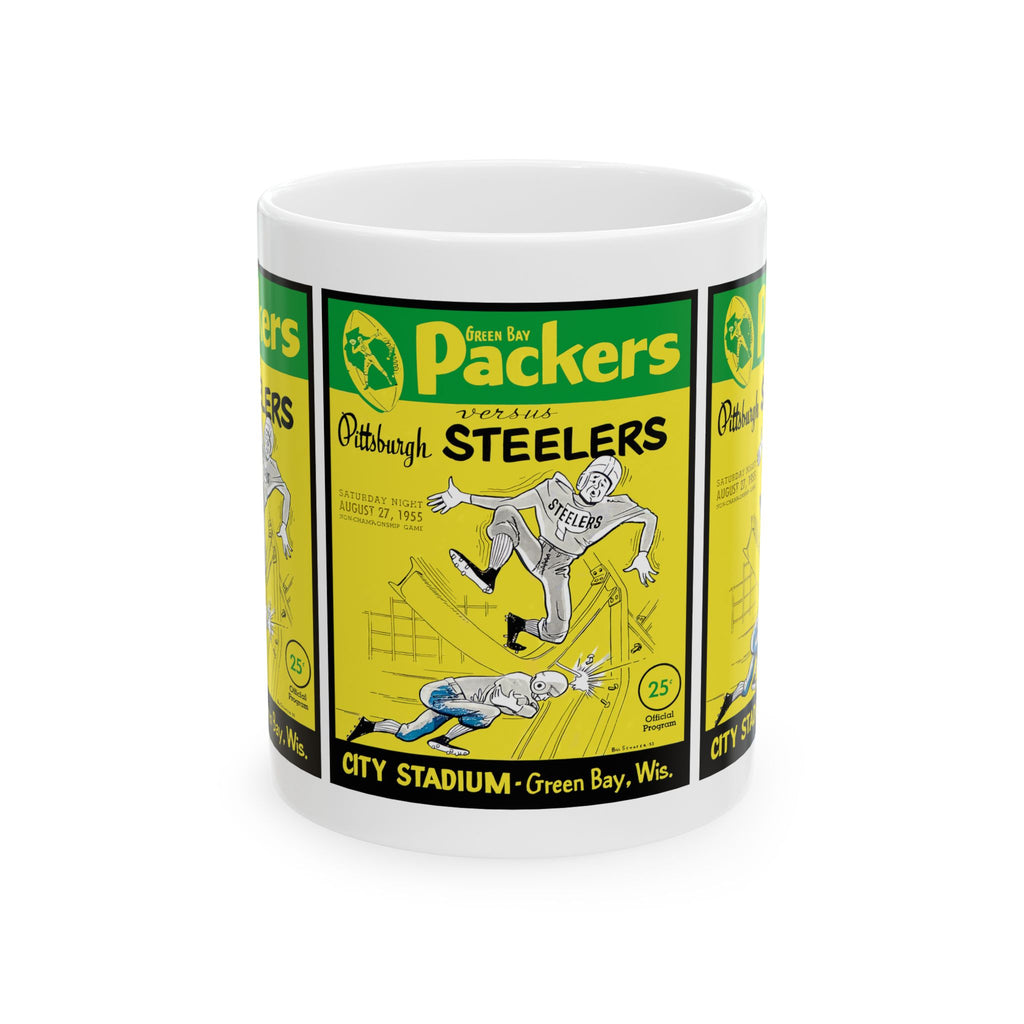 Vintage 1955 Football Ceramic Mug, Green Bay Packers - Pittsburgh Steelers Fan Drinkware, 1955 Sports Memorabilia Gift Cup, 11oz 15oz,