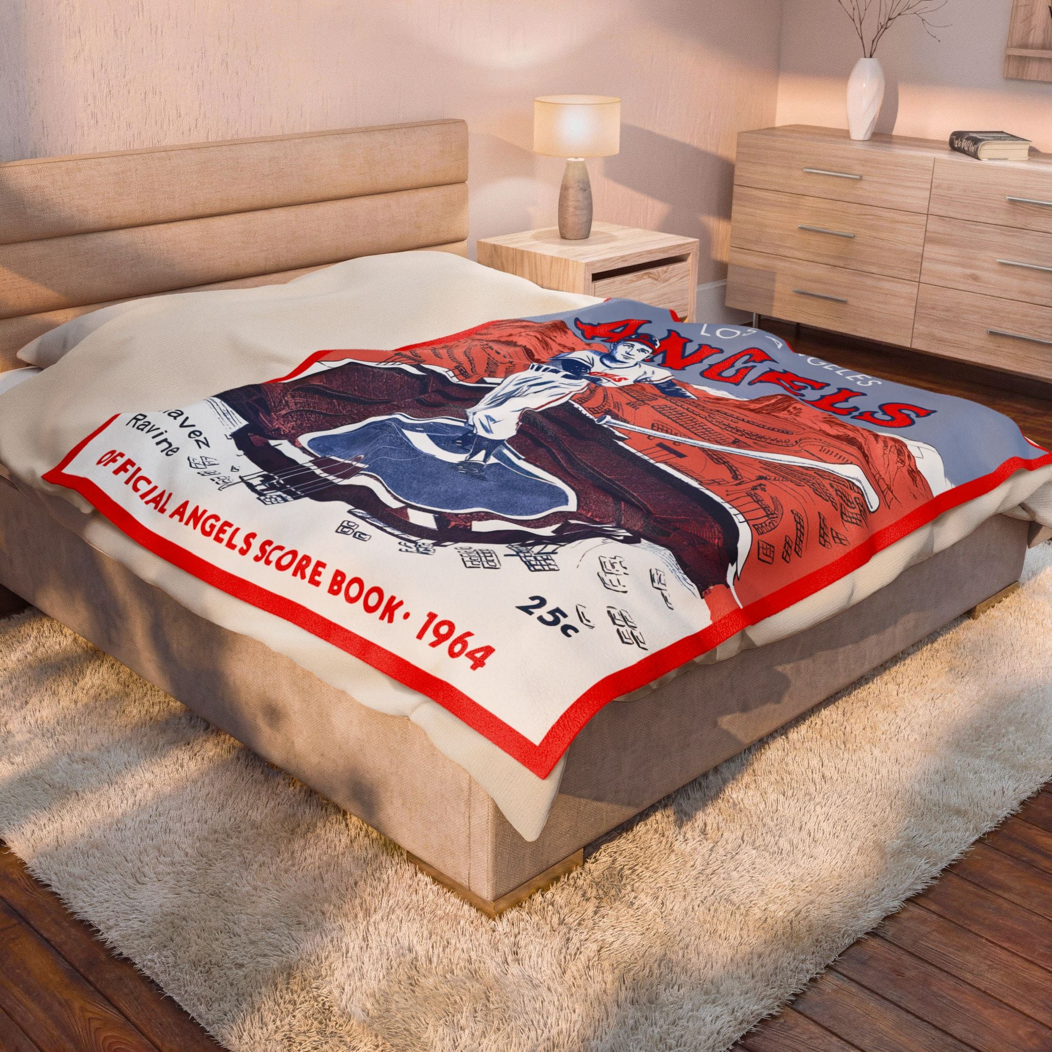 Velveteen Throw Blanket, 1964 Baseball Los Angeles Angels-Chavez Ravine, Cozy Sofa Couch Bed Decor, Gift for Baseball Fans, Baseball  Decor,