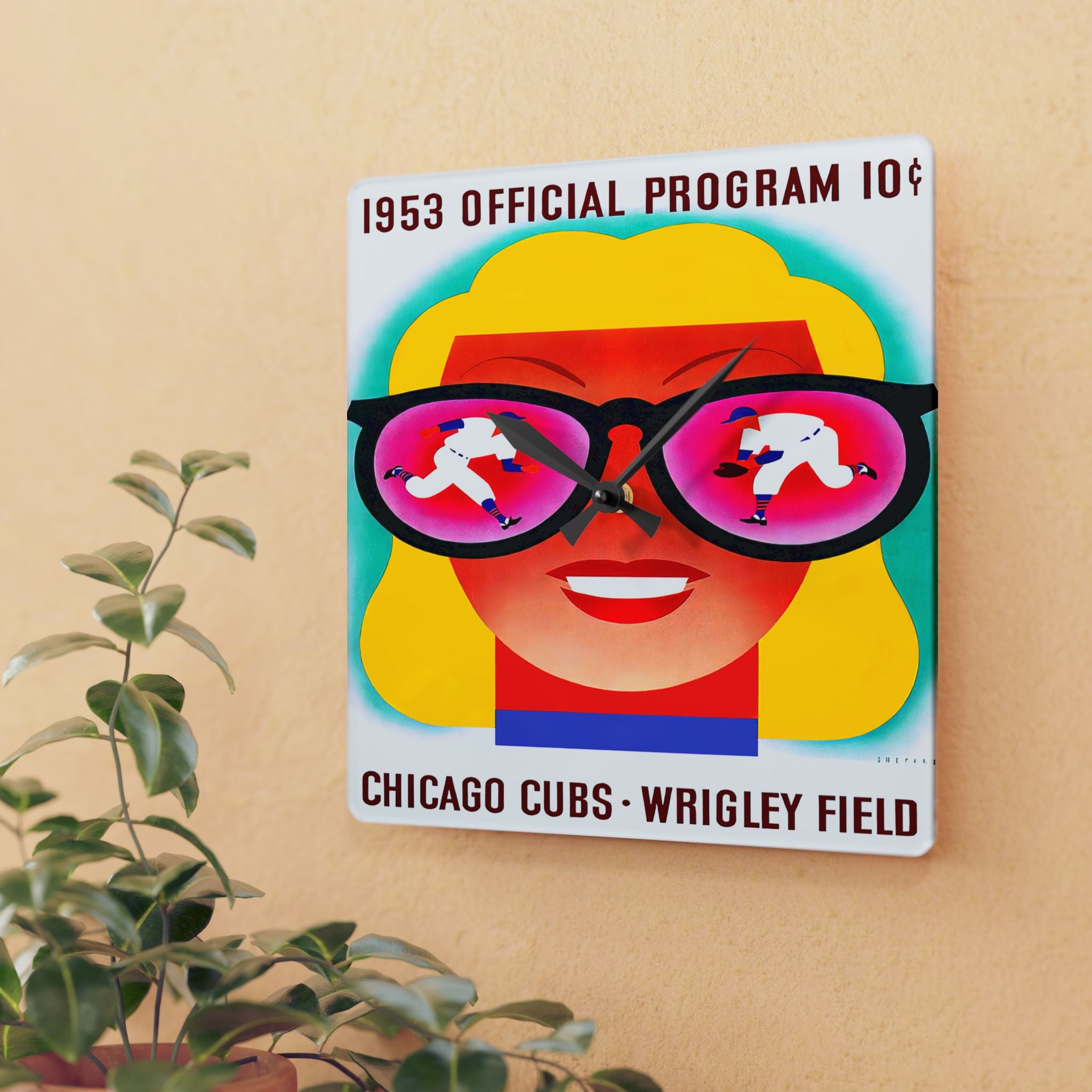 1953 Vintage Chicago Cubs Baseball Program Cover - Acrylic Wall Clock