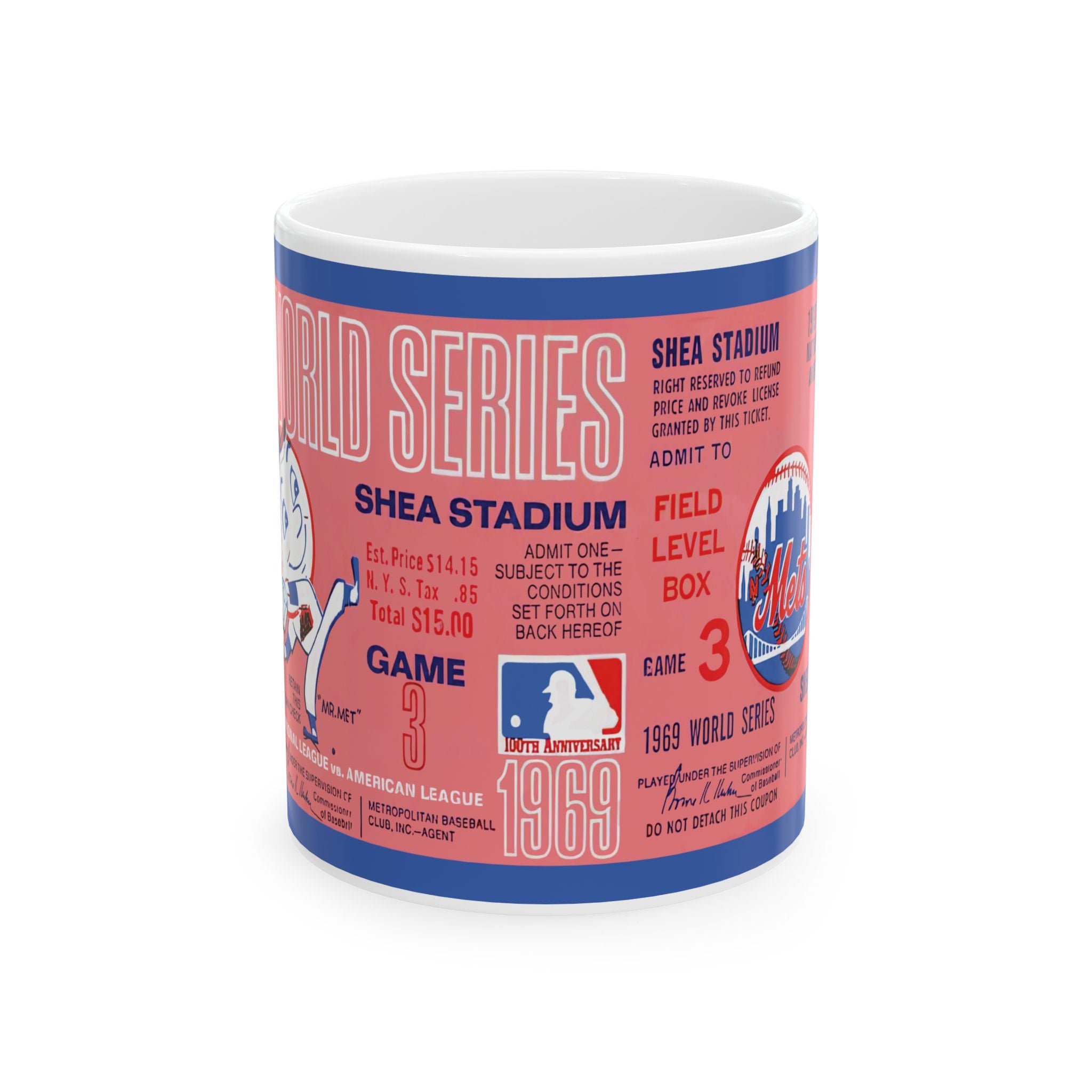 Ceramic Mug, 1969 World Series Game 3 Ticket - Shea Stadium - New York Mets Baseball, Sports Memorabilia Mug, Baseball Fan Gift, Vintage