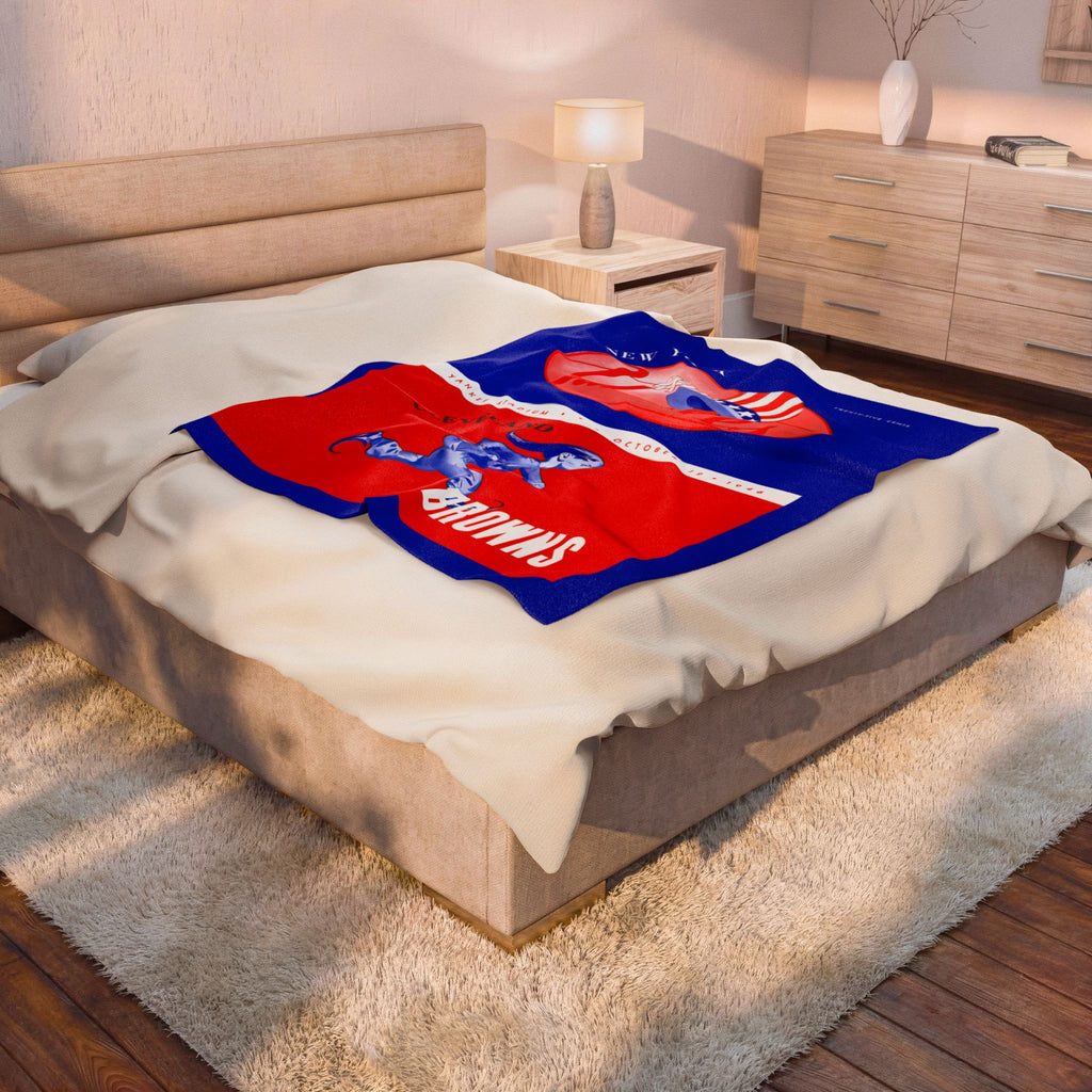 1946 Football Velveteen Plush Blanket — New York Yankees - Cleveland Browns