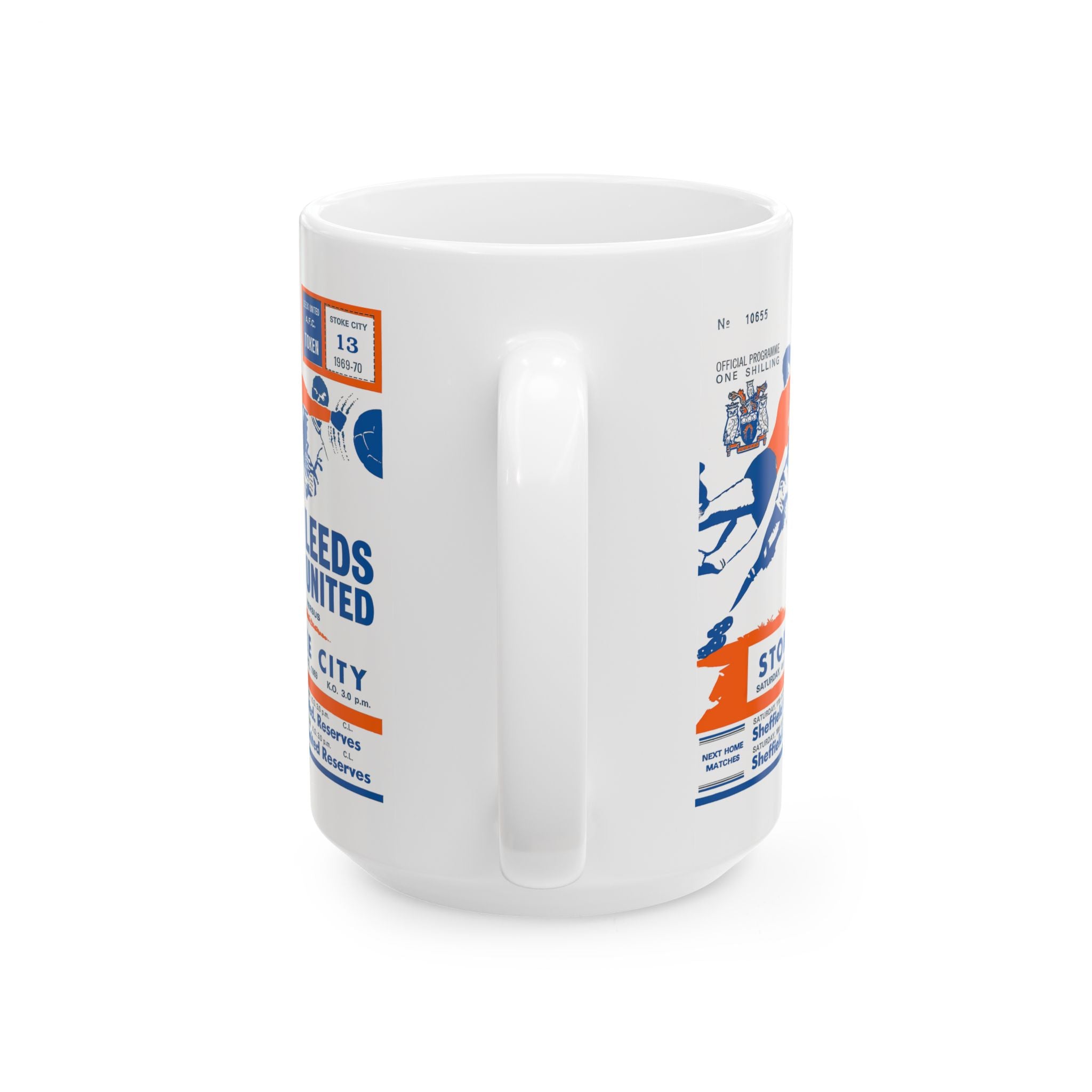 Vintage English Football Ceramic Mug, 11oz, 15oz - 1969 Stoke City vs Leeds United, Soccer Fan Gift, Sports Memorabilia, Retro Football Mug,