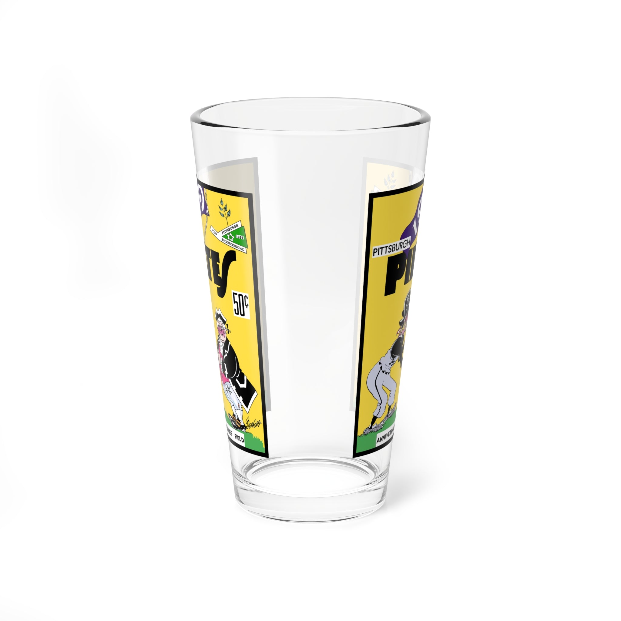 Mixing Glass, 16oz - Retro 1959 Baseball Pittsburgh Pirates Yearbook Design, Perfect for Sports Fans, Gift for Baseball Enthusiasts, Vintage