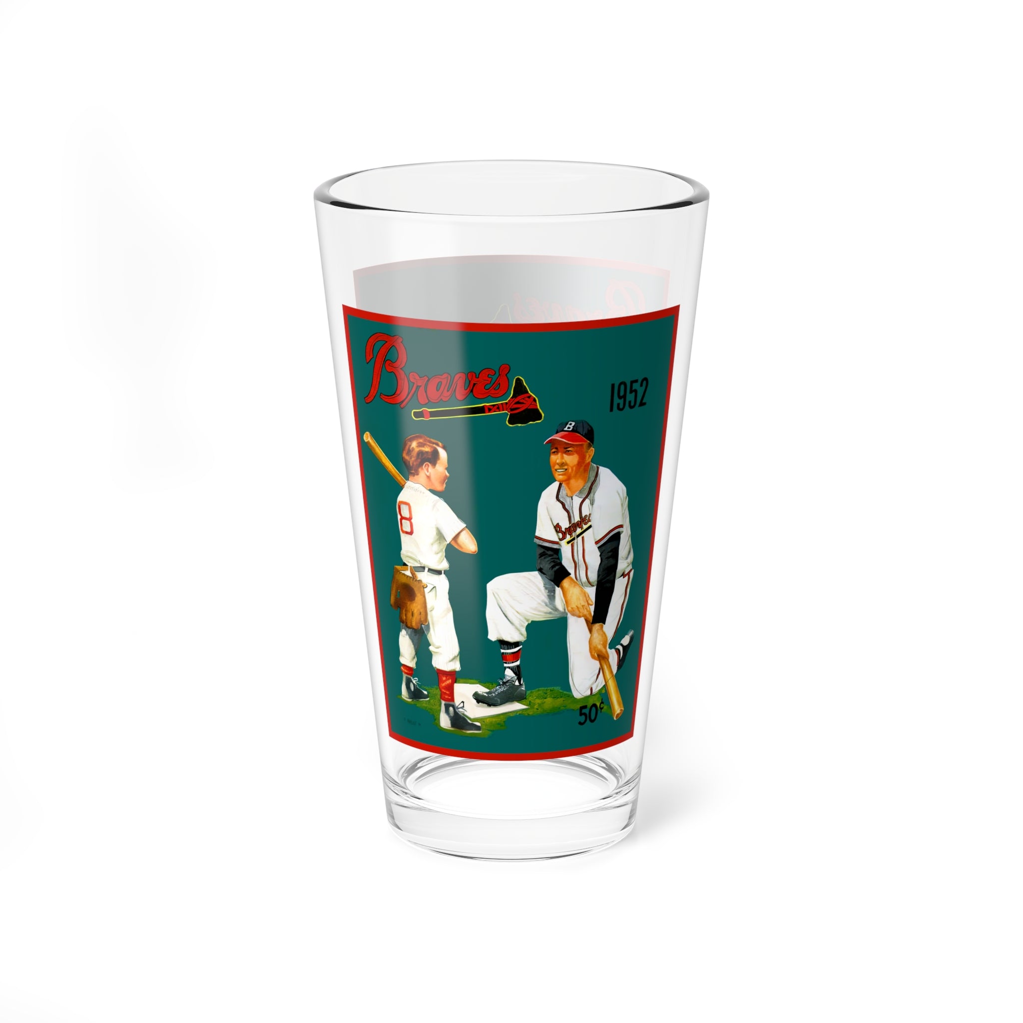 Mixing Glass, 16oz - Vintage 1952 Baseball Boston Braves Yearbook Design, Gift for Sports Fans, Glassware, Barware, Father's Day Gift,