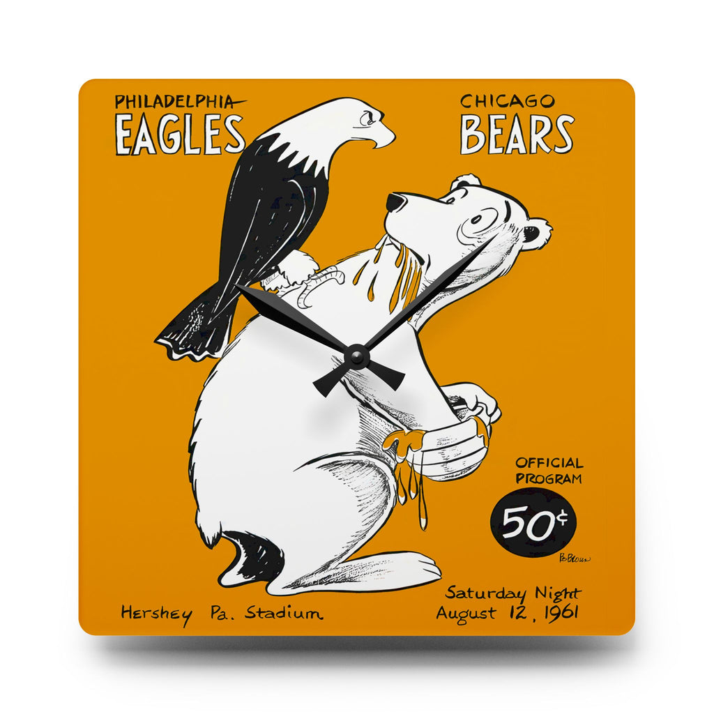 1961 Vintage Chicago Bears - Philadelphia Eagles Football Program Cover - Acrylic Wall Clock