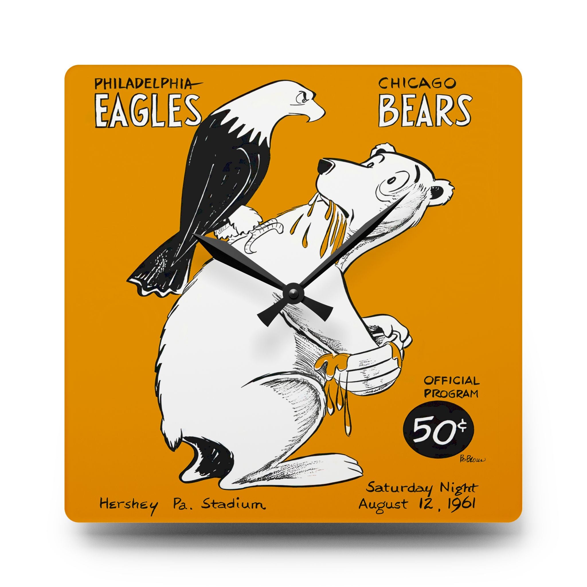1961 Vintage Chicago Bears - Philadelphia Eagles Football Program Cover - Acrylic Wall Clock