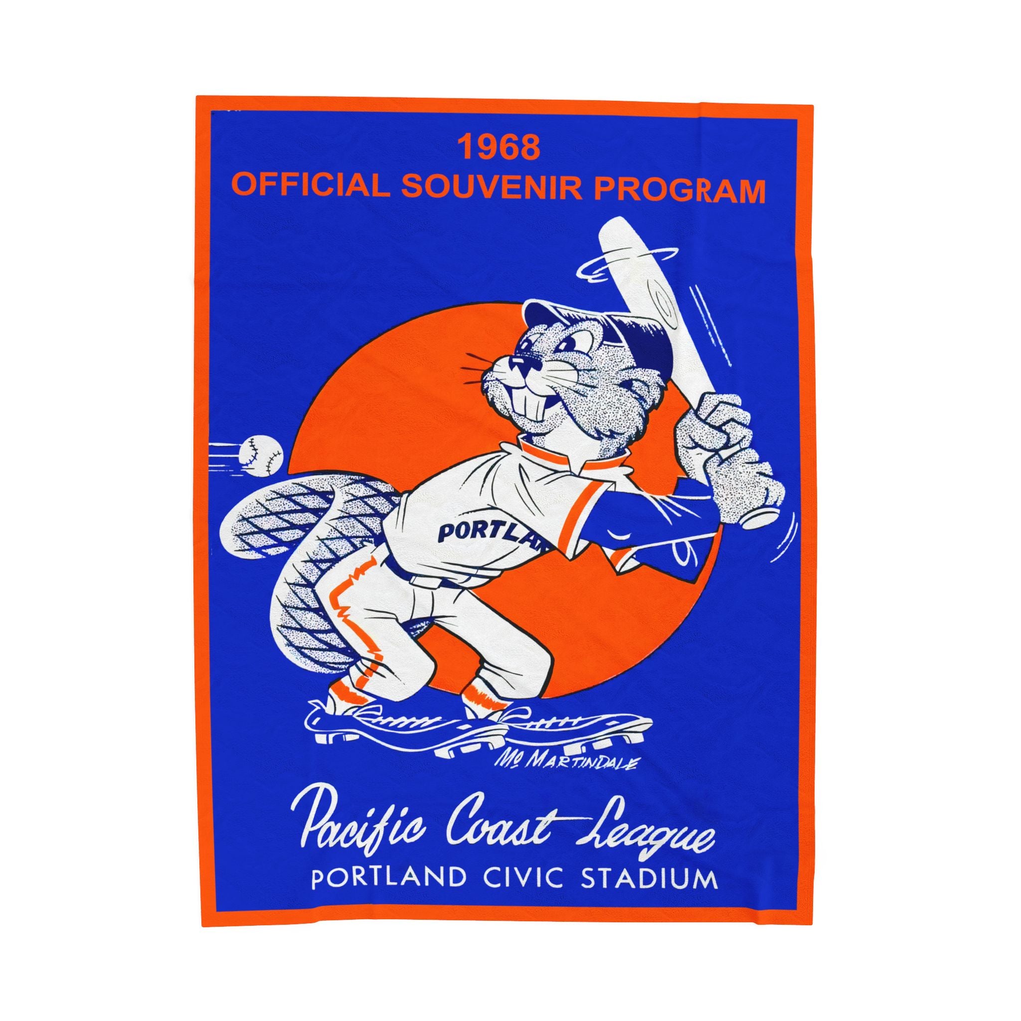 Velveteen Plush Blanket, Vintage 1968 Baseball Portland Beavers Pacific Coast League Throw, Cozy Stadium Sports Bedding, Retro Sports Fan