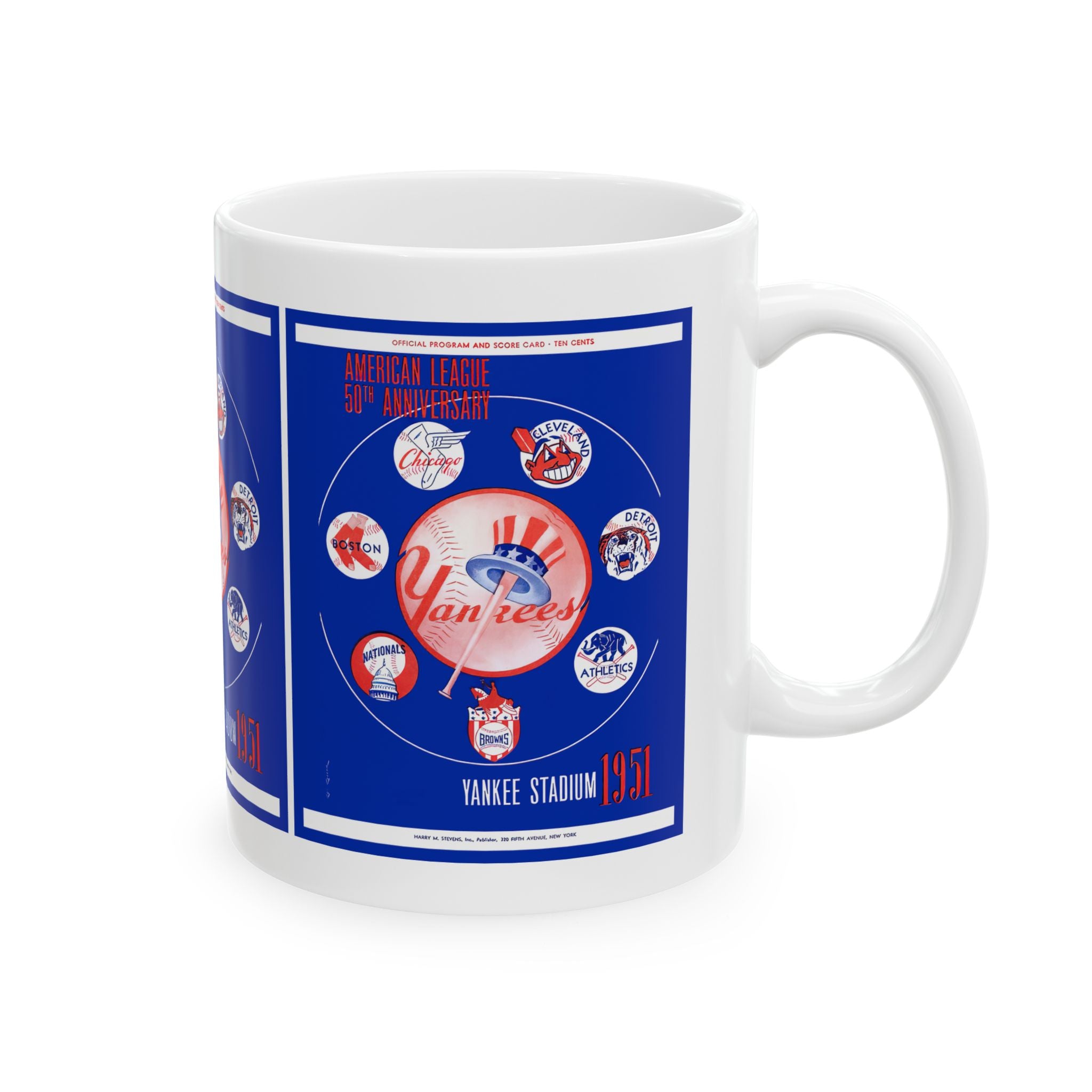 1951 Vintage New York Yankees Scorecard Cover - 50th Anniversary - American League - Ceramic Mug, 11oz
