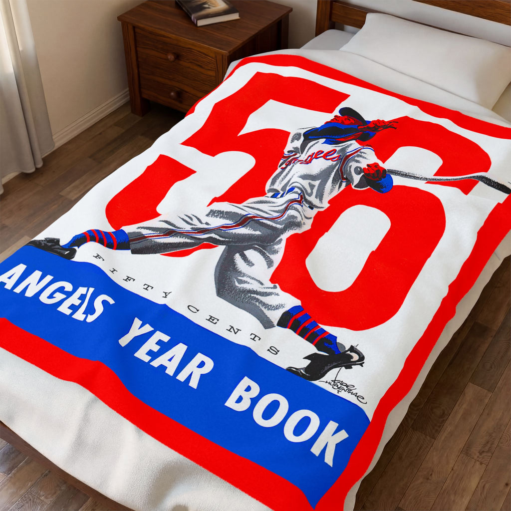 Velveteen Plush Blanket, 1956 Baseball Los Angeles Angels Throw, Bedding, Home Decor, Gift, Bed Blanket