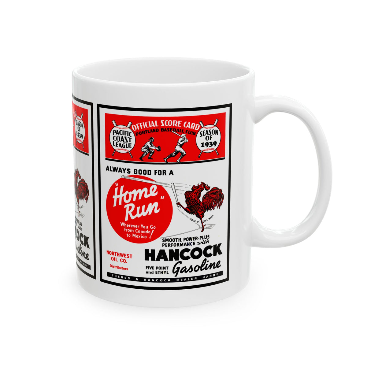 1939 Baseball Pacific Coast League Retro Hancock Gasoline 'Home Run' Ceramic Mug (11oz & 15oz)