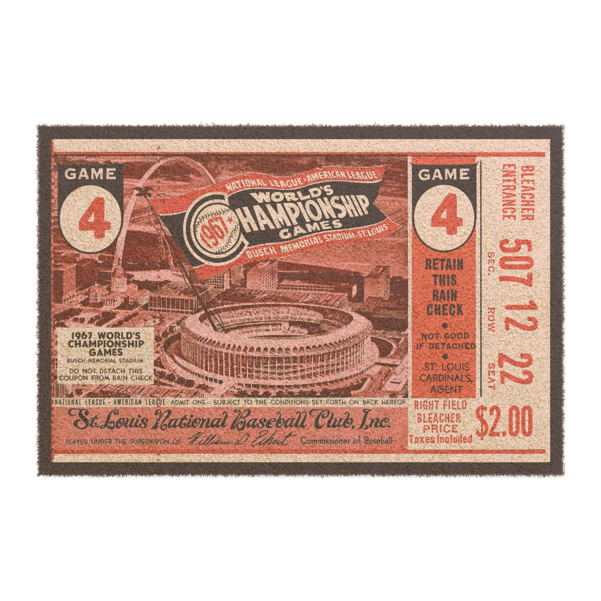 1967 World Series Ticket St Louis Doormat | Vintage Baseball Memorabilia