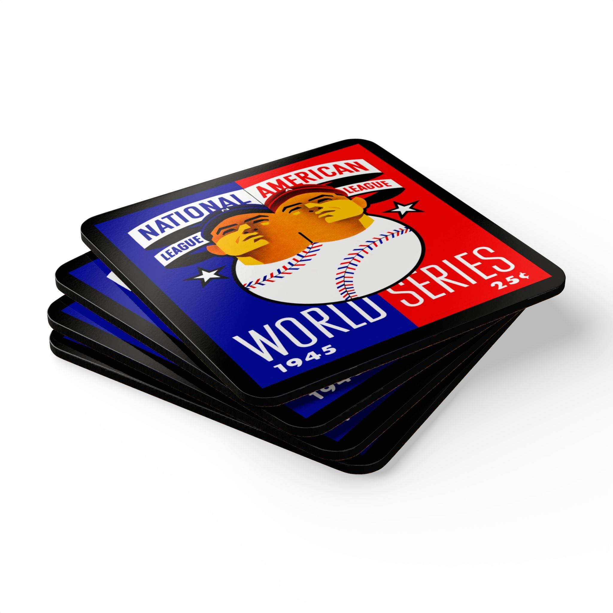 1945 Baseball World Series National League American League Program Cover - Corkwood Coaster Set