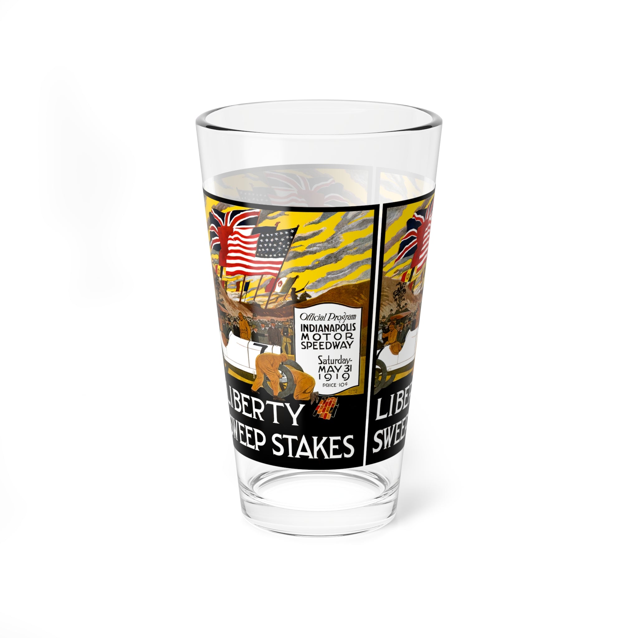Retro Racing Mixing Glass, 16oz - Vintage Car Lover Gift, Race Enthusiast Present,  1919 Indianapolis 500, Speedway Memorabilia,