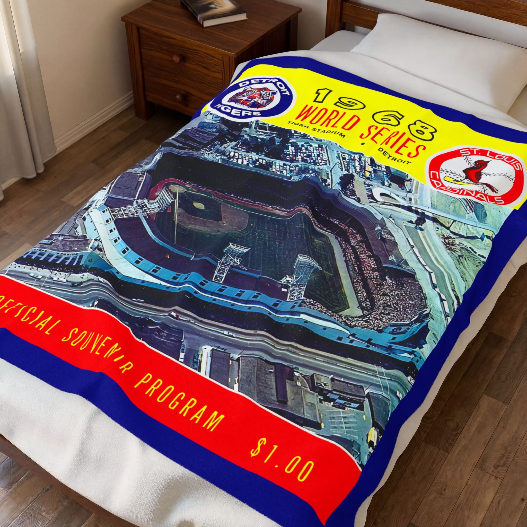 Velveteen Plush Blanket, 1968 Baseball World Series Tigers Cardinals Design, Throw Blanket, Sports Fan Gift, Home Decor, Cozy Bedding, Warm