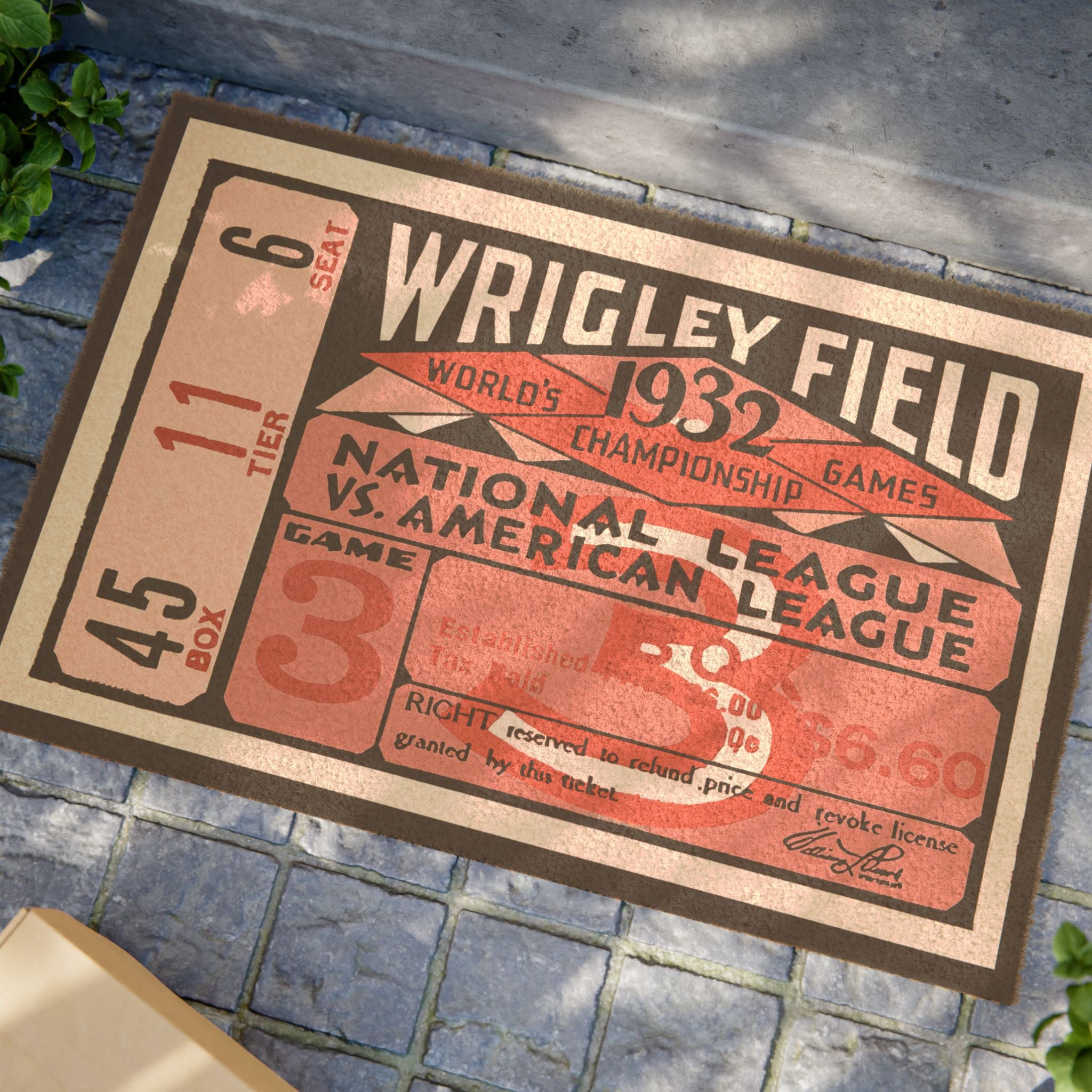 Doormat, 1932 Vintage Chicago Cubs - New York Yankees Baseball World Series Ticket, Baseball Fan Gift, Vintage Sports Decor, Home Entry Mat,