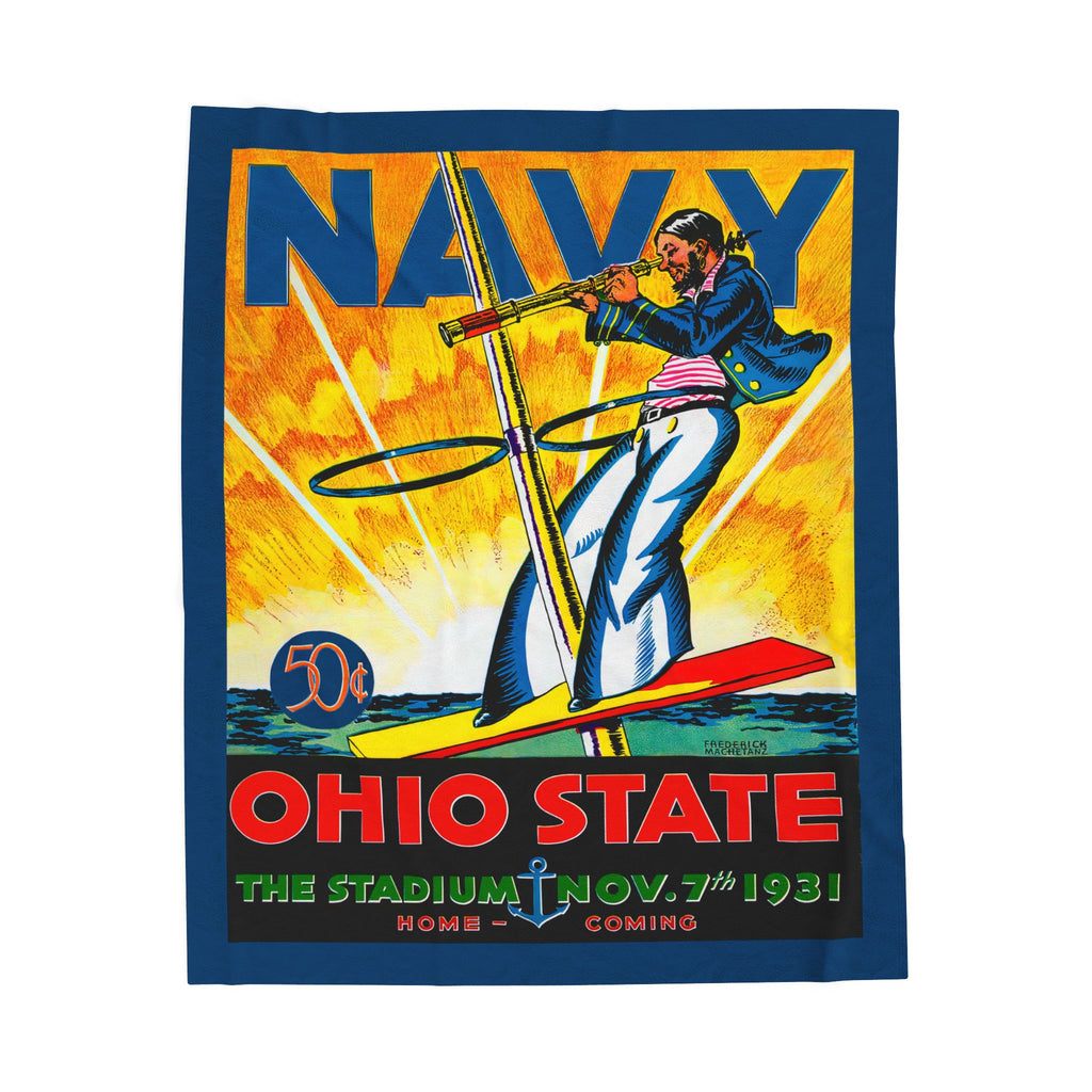 1931 Ohio State Navy Vintage Program Cover Velveteen Plush Blanket