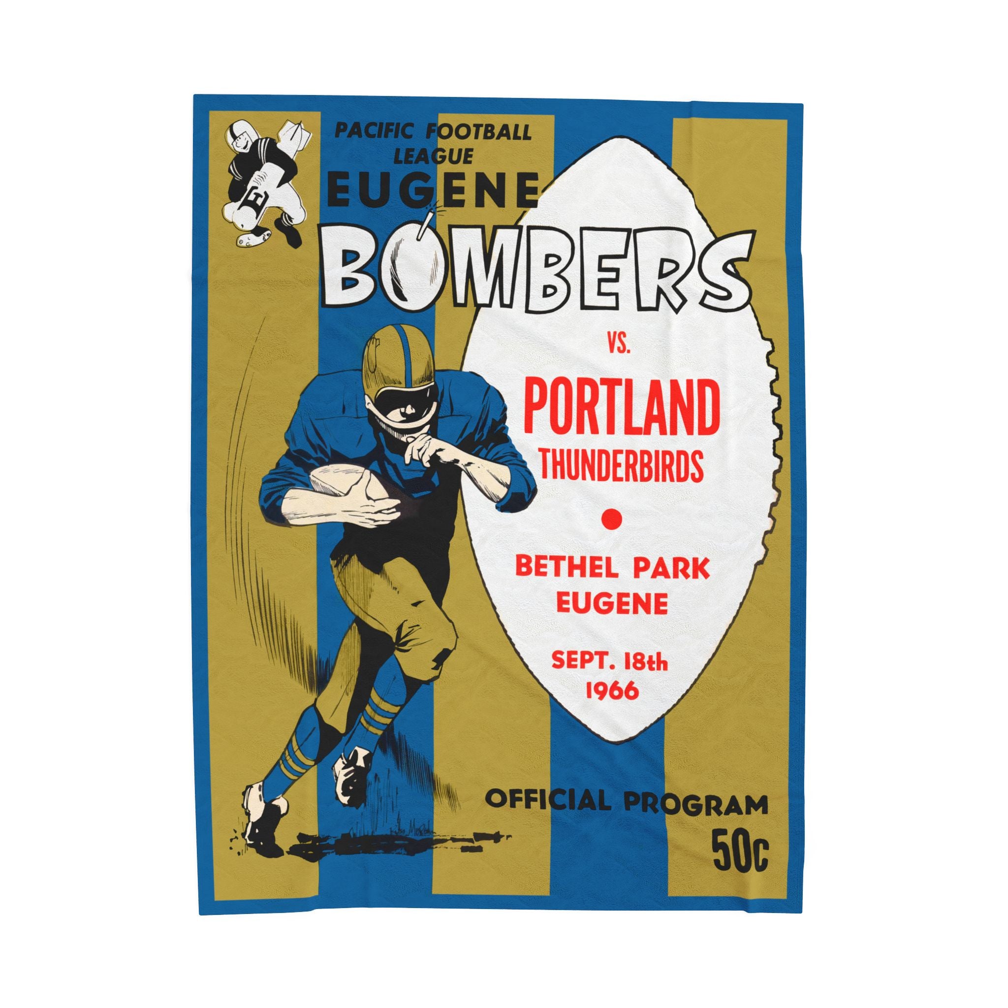 Velveteen Plush Blanket, 1966 Vintage Portland Thunderbirds - Eugene Bombers Football Program Cover, Throw Blanket, Home Decor, Gift Idea,
