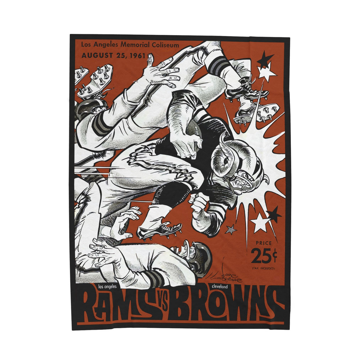 1961 Rams vs Browns Vintage Football Velveteen Plush Blanket