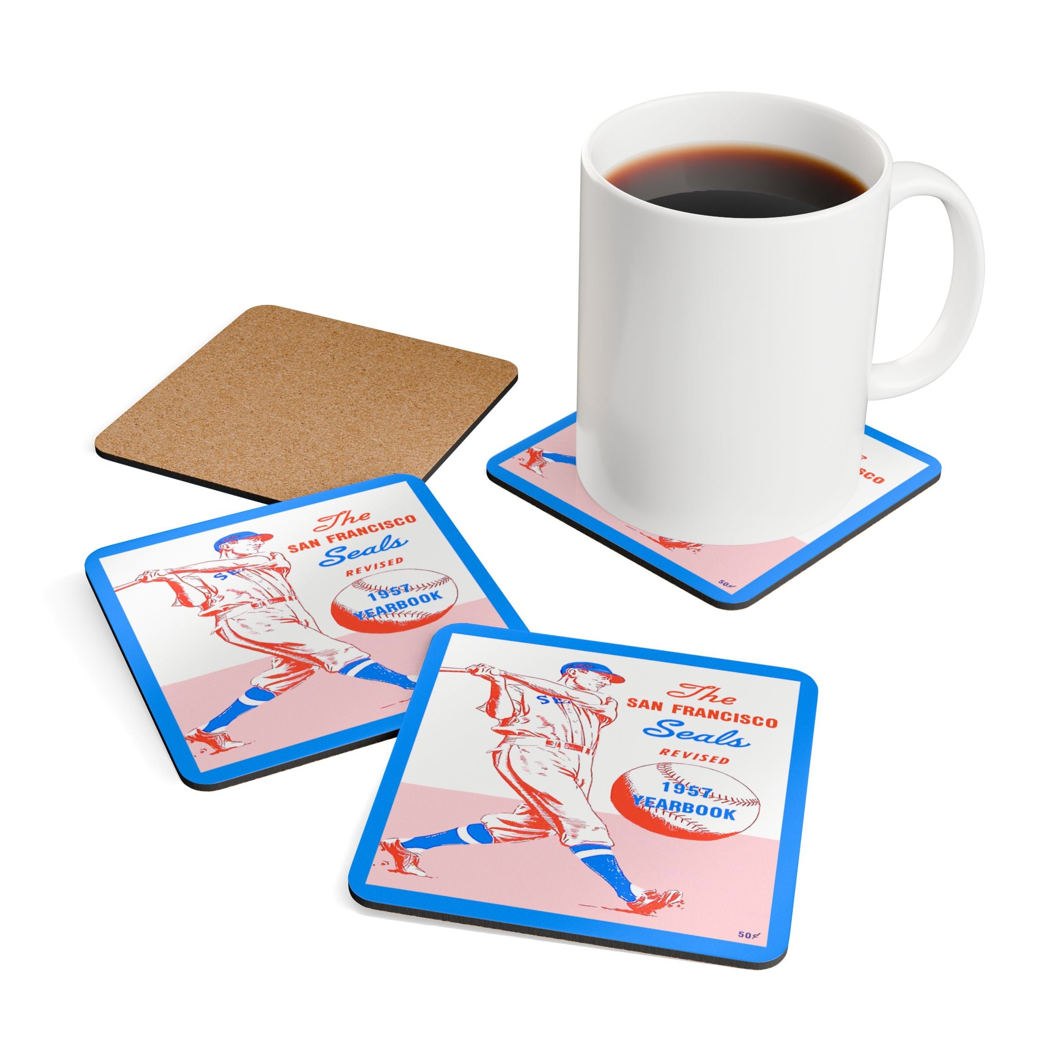 1957 Vintage San Francisco Seals Yearbook Cover - Corkwood Coaster Set