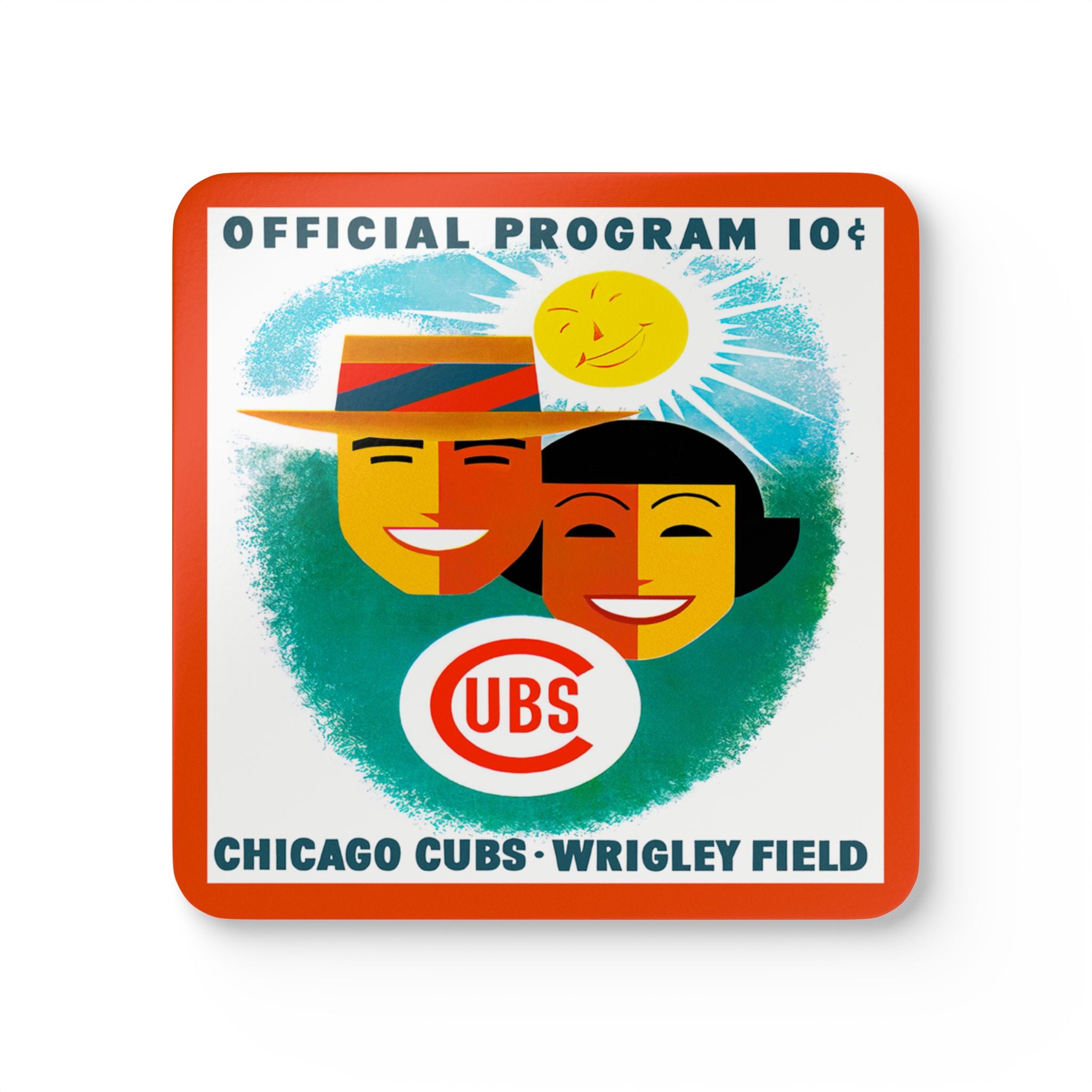 1956 Vintage Cubs Baseball Program Cover  - Corkwood Coaster Set