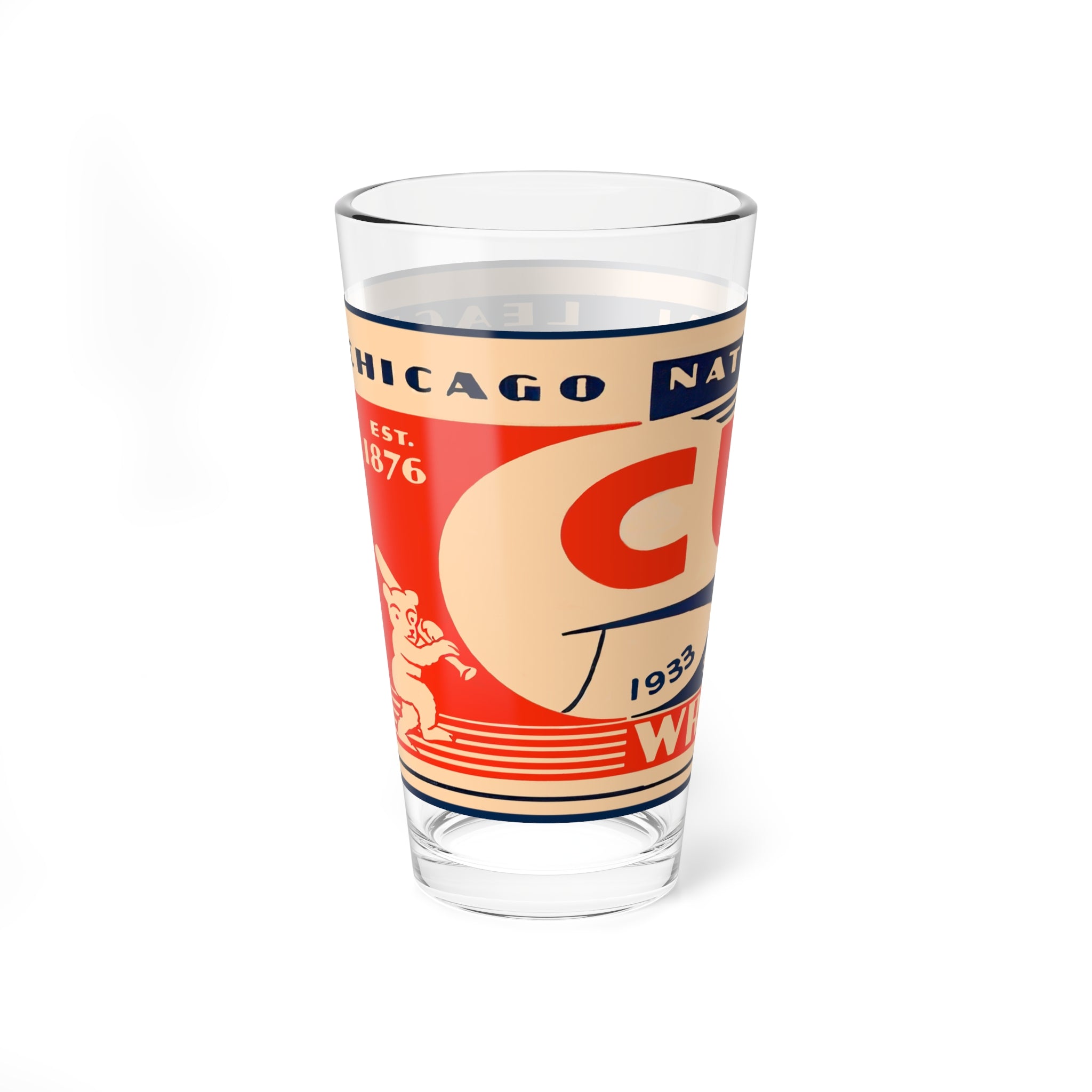 Vintage 1933 Chicago Cubs Baseball Mixing Glass, 16oz - Gift for Baseball Fans, Sports Memorabilia, Barware, Collectible Glass, Father's Day