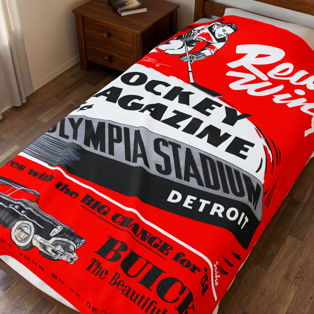 Velveteen Plush Blanket, Detroit Red Wings 1954 Hockey Program Cover, Throw Blanket, Home Decor, Gift for Sports Fan, Hockey Memorabilia,