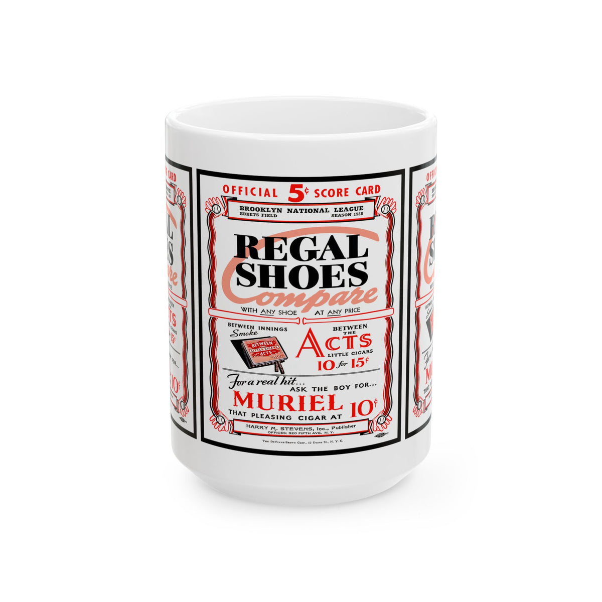 Vintage 1938 Brooklyn Dodgers Program Cover - Regal Shoes Ceramic Mug (11oz, 15oz) - Coffee Cup