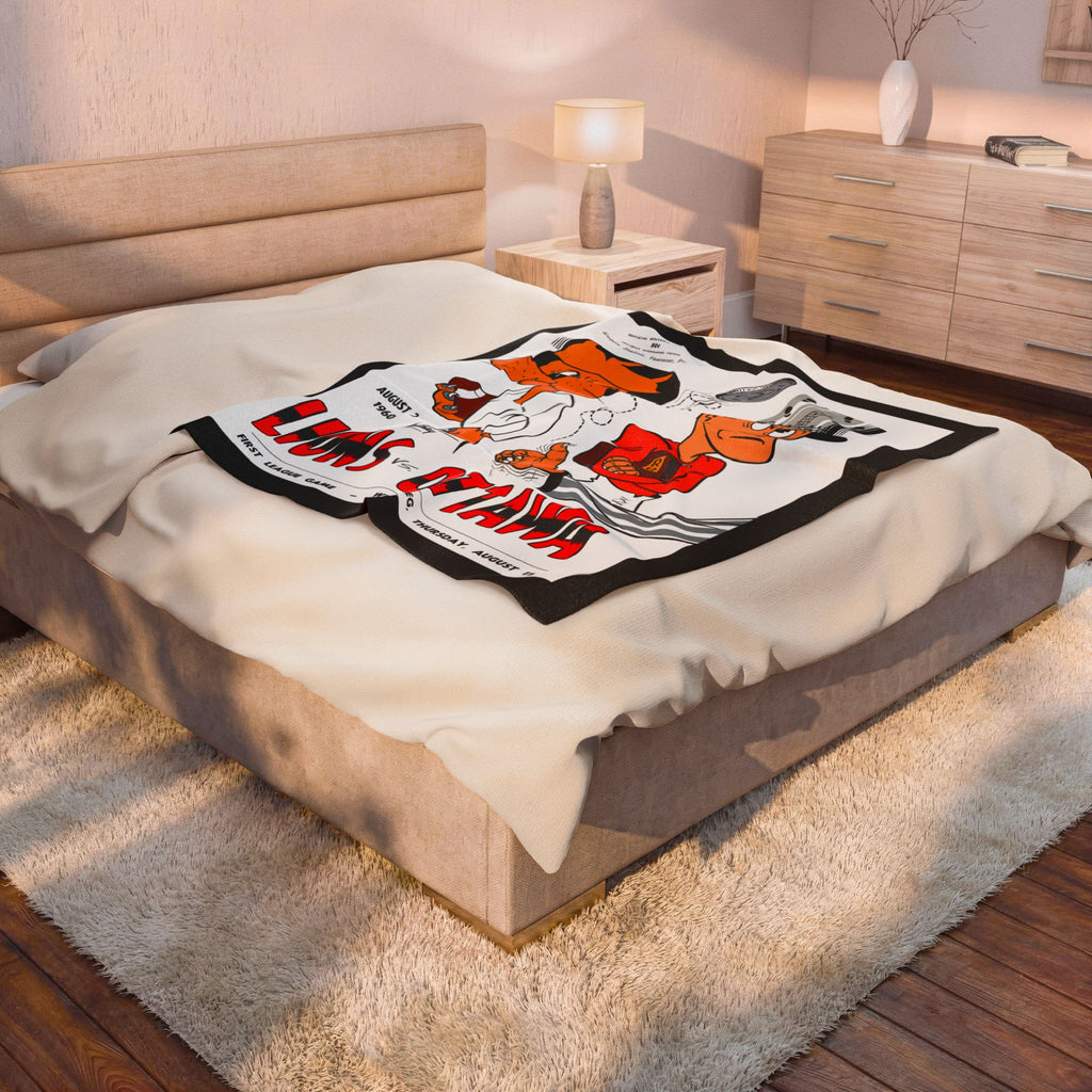 Velveteen Plush Blanket, 1960 CFL Football Ottawa Rough Riders - BC Lions, Vintage Sports Throw, Retro Football Bedding, Cozy Fleece