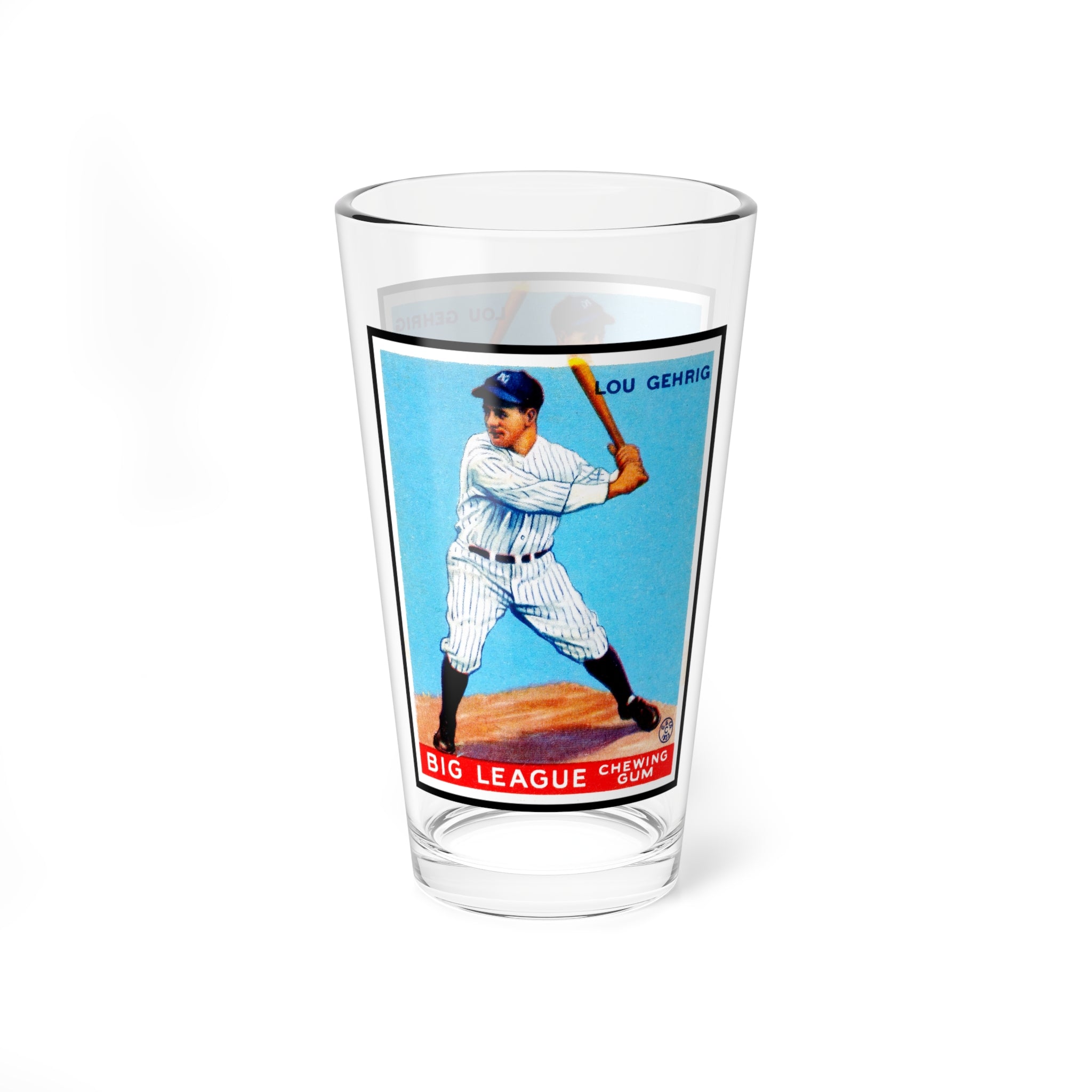 Mixing Glass, 16oz with 1933 Baseball Lou Gehrig Big League Chewing Gum Card Design. Vintage Sports Collectible, Gift for Baseball Fans,