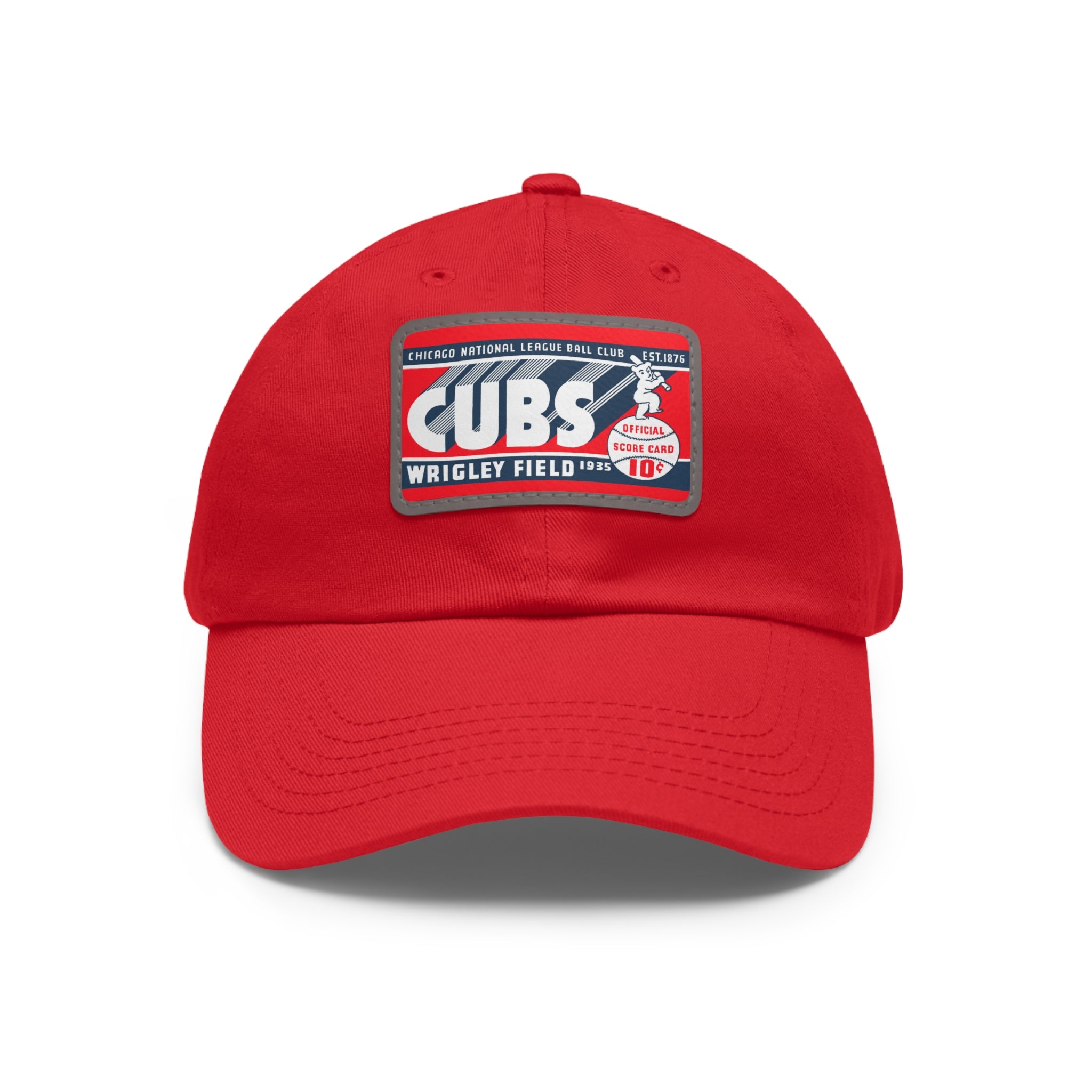 1935 Vintage Chicago Cubs Wrigley Field Scorecard Cover - Dad Hat with Leather Patch (Rectangle)