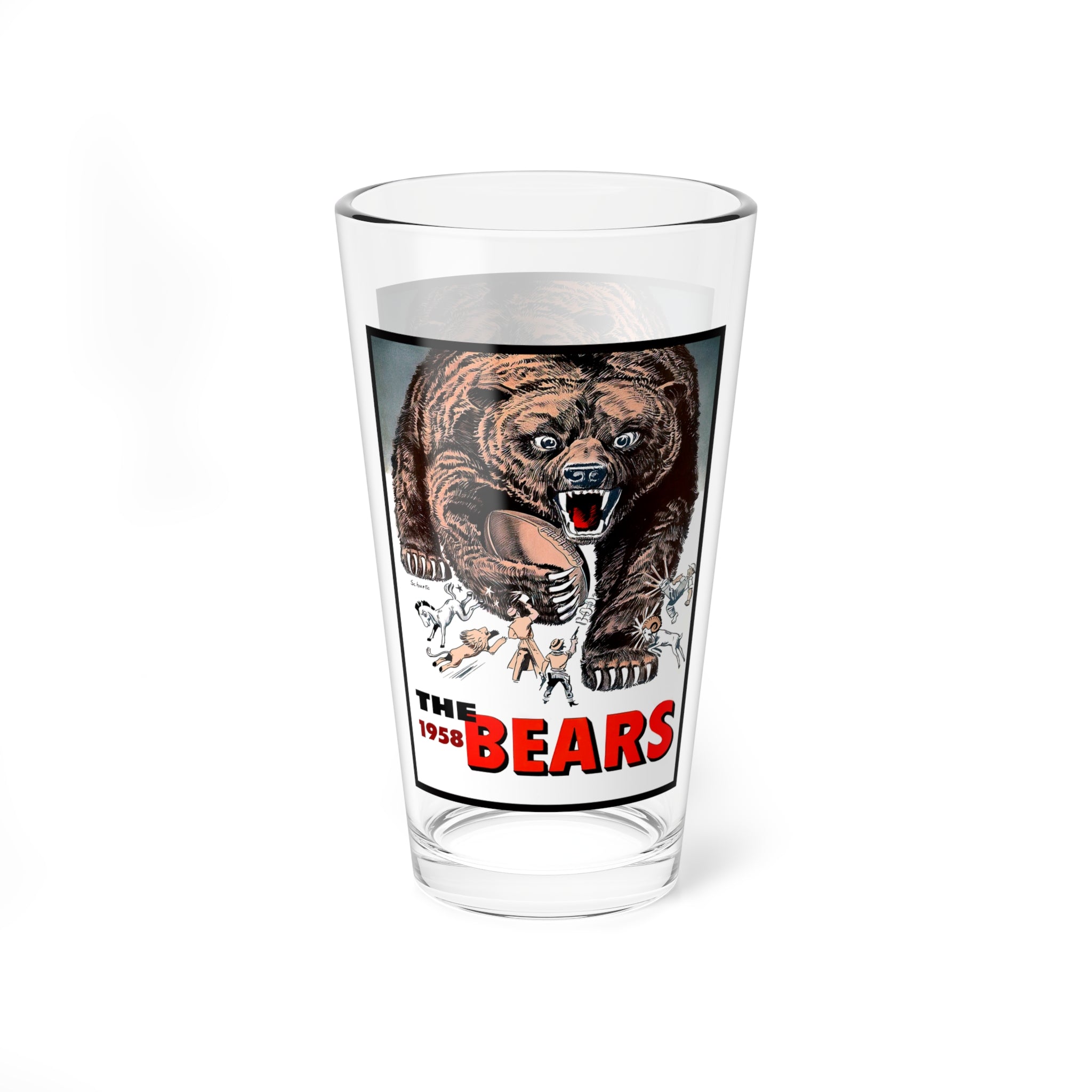 Mixing Glass, 16oz - 1958 Football Chicago Bears Yearbook, Vintage Sports Fan Gift, Barware Decor, Retro Drinkware, Sports Memorabilia