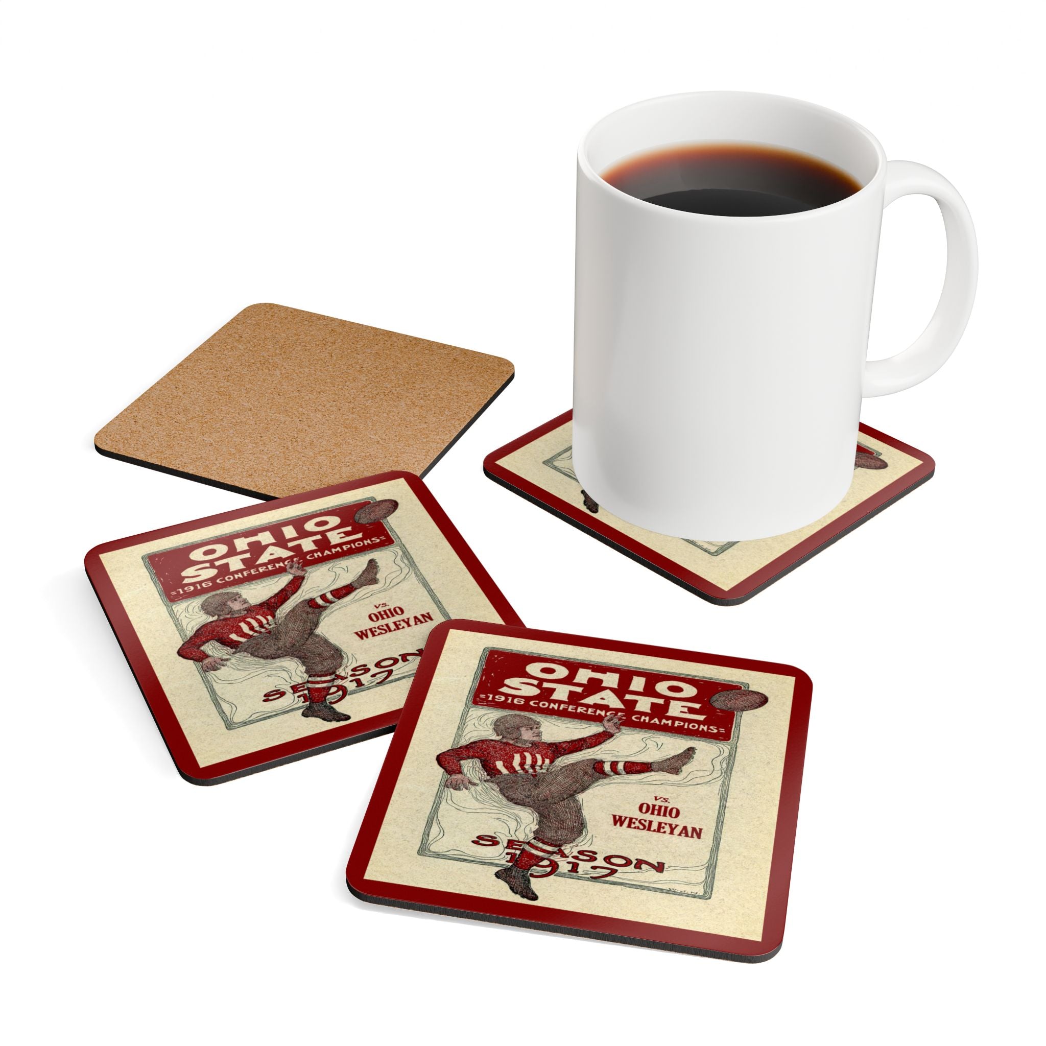 1917 Vintage Ohio State Football Program Cover - Corkwood Coaster Set