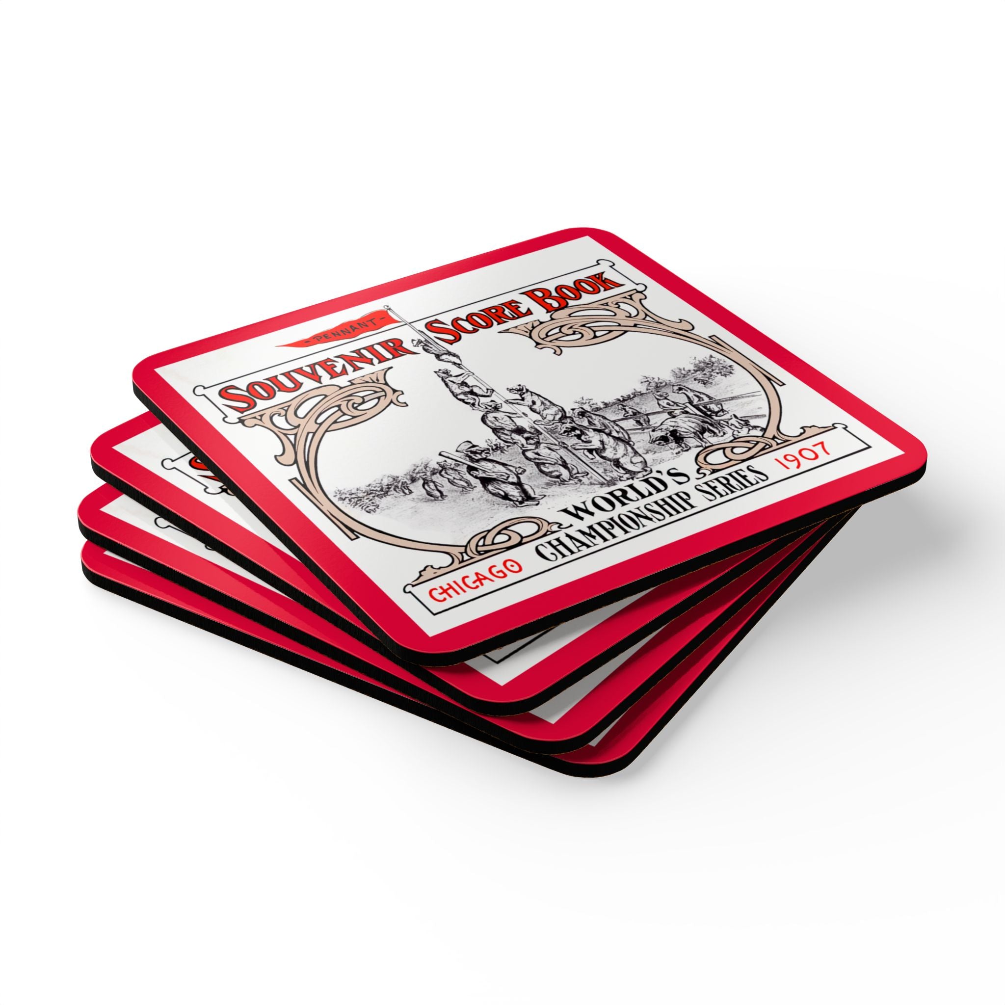 1907 Baseball World Series Chicago Cubs - Detroit Tigers- Corkwood Coaster Set