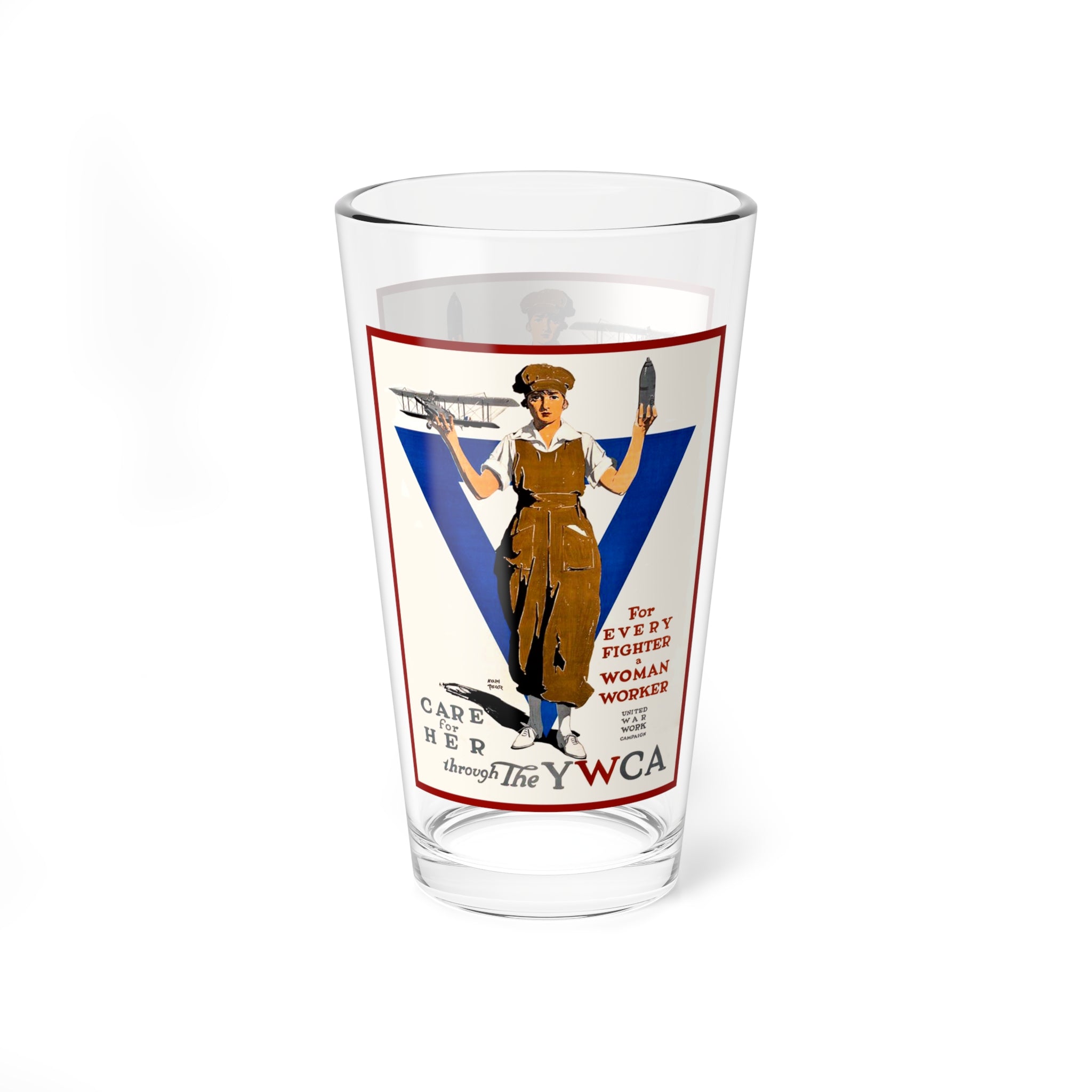 Mixing Glass Vintage WPA Poster - Care for Her - YWCA, Cocktail Glassware, Drinkware, Barware, Gift for Her, Kitchen Decor