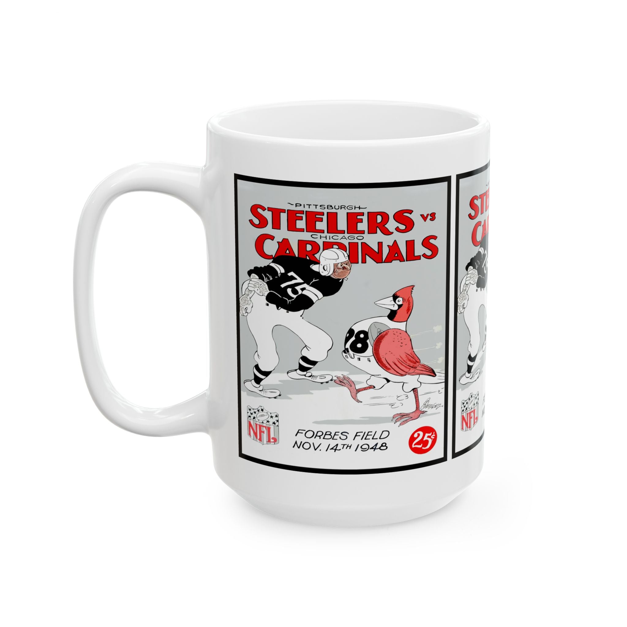 Vintage Football Ceramic Mug, 1948 Pittsburgh Steelers Chicago Cardinals, Coffee Cup, Sports Fan Gift, Retro Sports Mug, Football Team Mug,