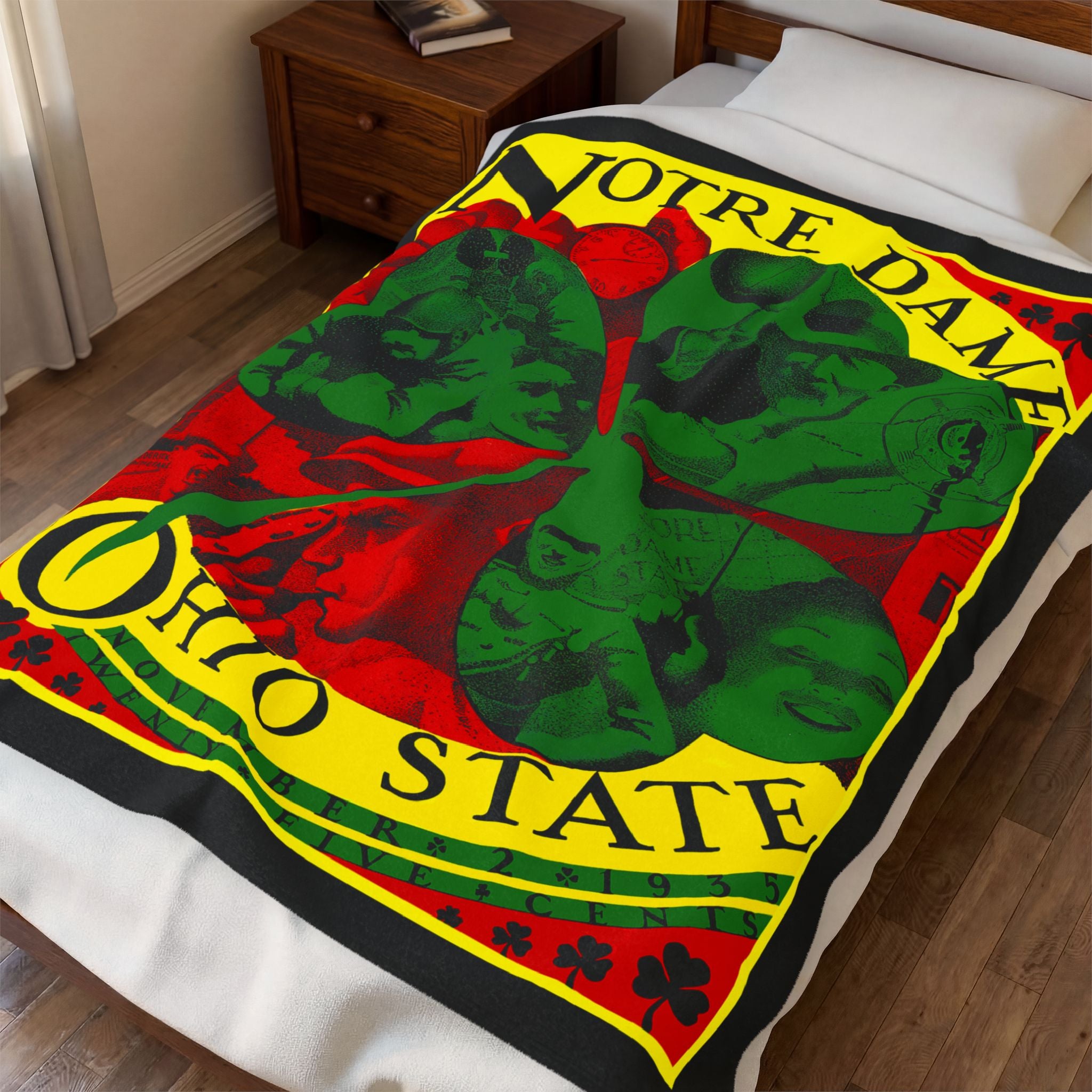 Velveteen Plush Blanket, Ohio State Notre Dame Football Gift, Sports Fan Home Decor, Vintage College Game Throw, Game Day Tailgate Blanket