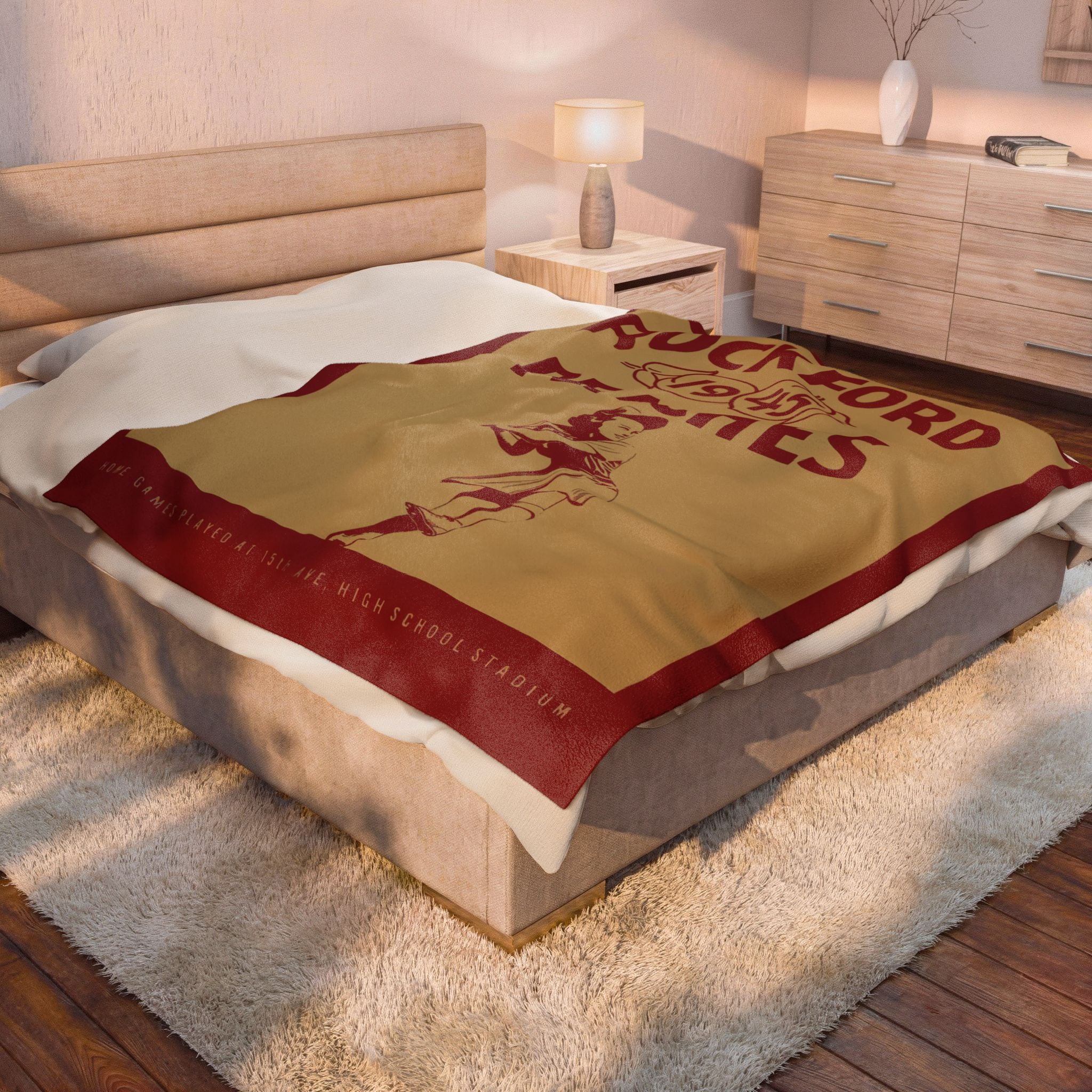 Velveteen Plush Blanket — 1945 Vintage Rockford Peaches Baseball Yearbook Cover
