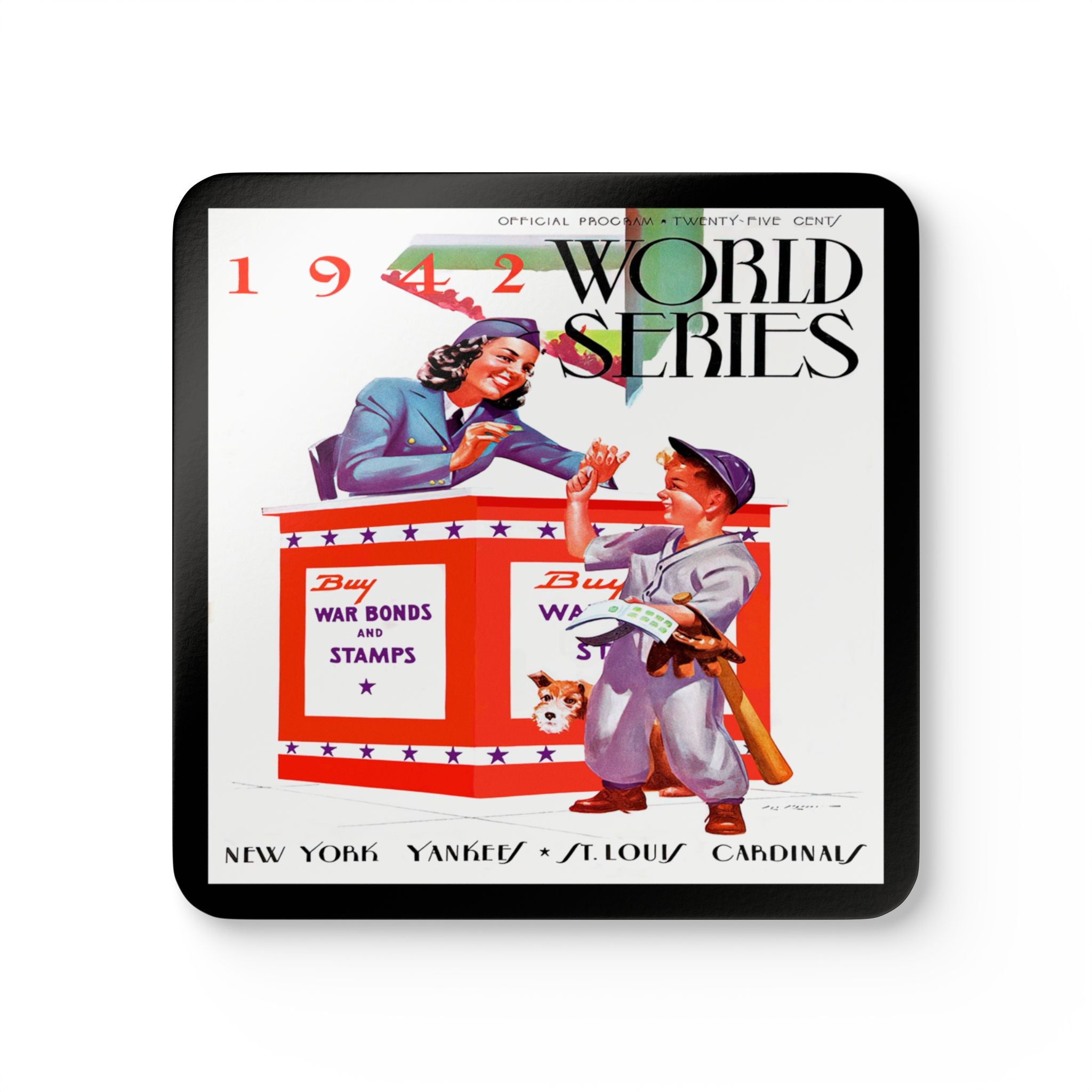 1942 Vintage Yankees-Cardinals World Series Program Cover - Corkwood Coaster Set