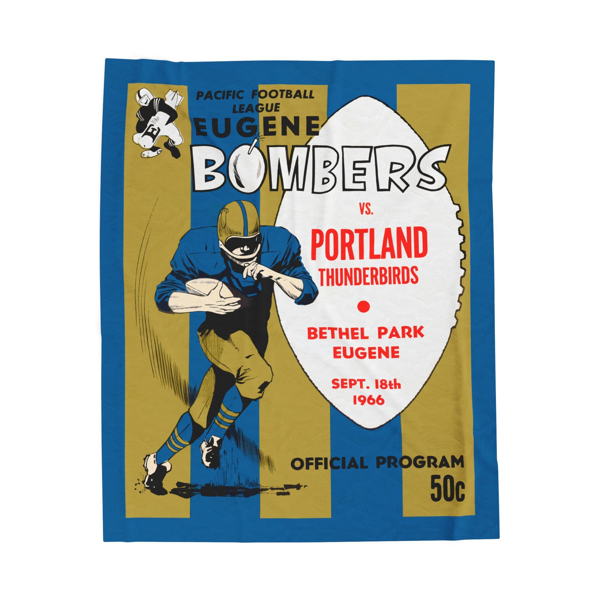 Velveteen Plush Blanket, 1966 Vintage Portland Thunderbirds - Eugene Bombers Football Program Cover, Throw Blanket, Home Decor, Gift Idea,