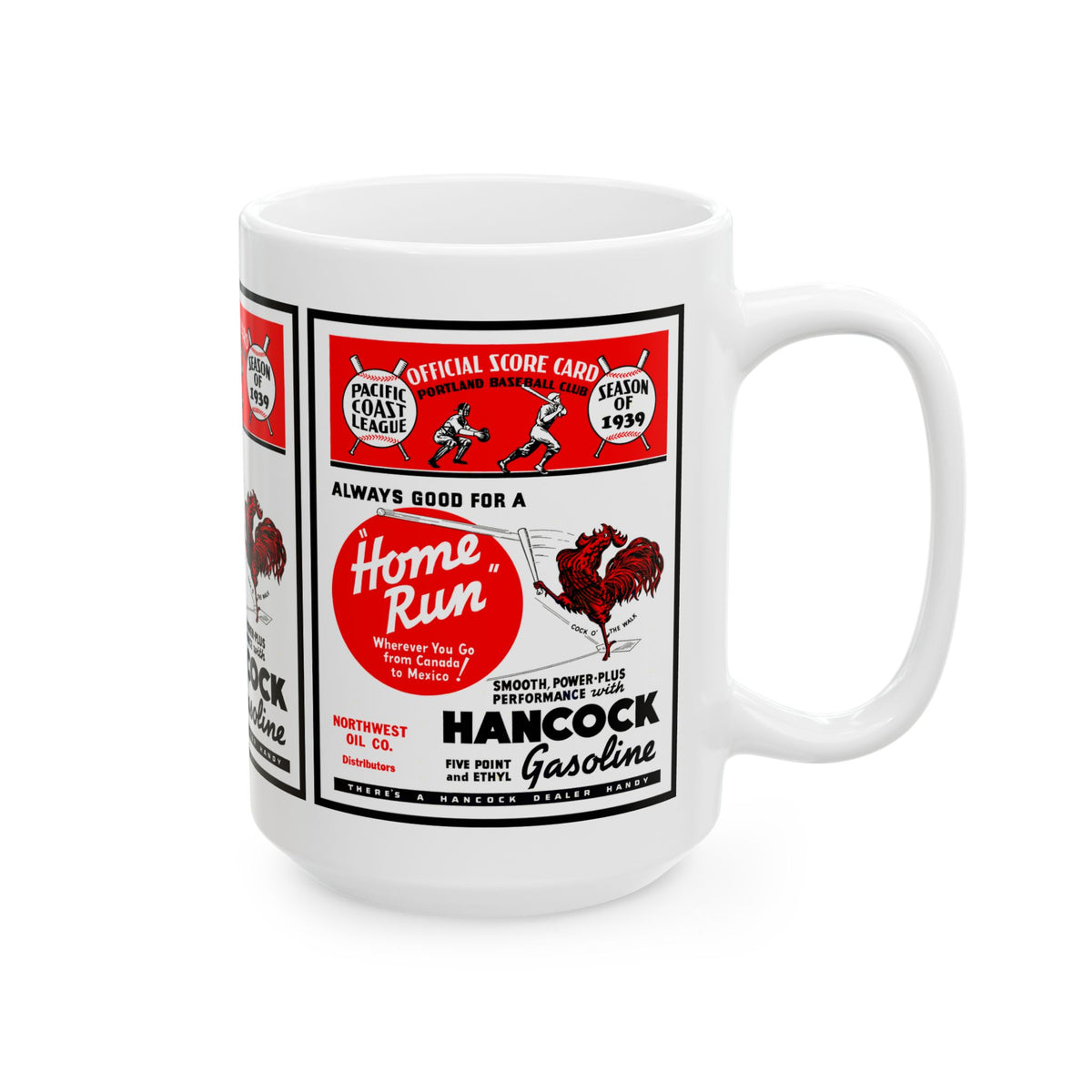 1939 Baseball Pacific Coast League Retro Hancock Gasoline 'Home Run' Ceramic Mug (11oz & 15oz)